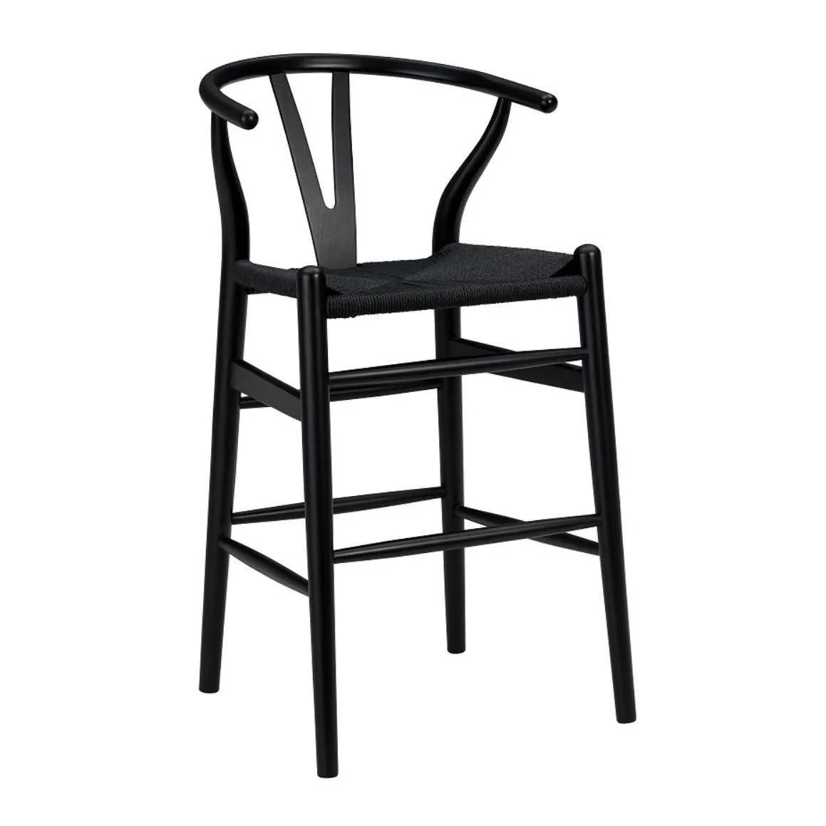 Black Solid Beech Wood Counter Stool with Black Rush Seat By Homeroots - Image 2