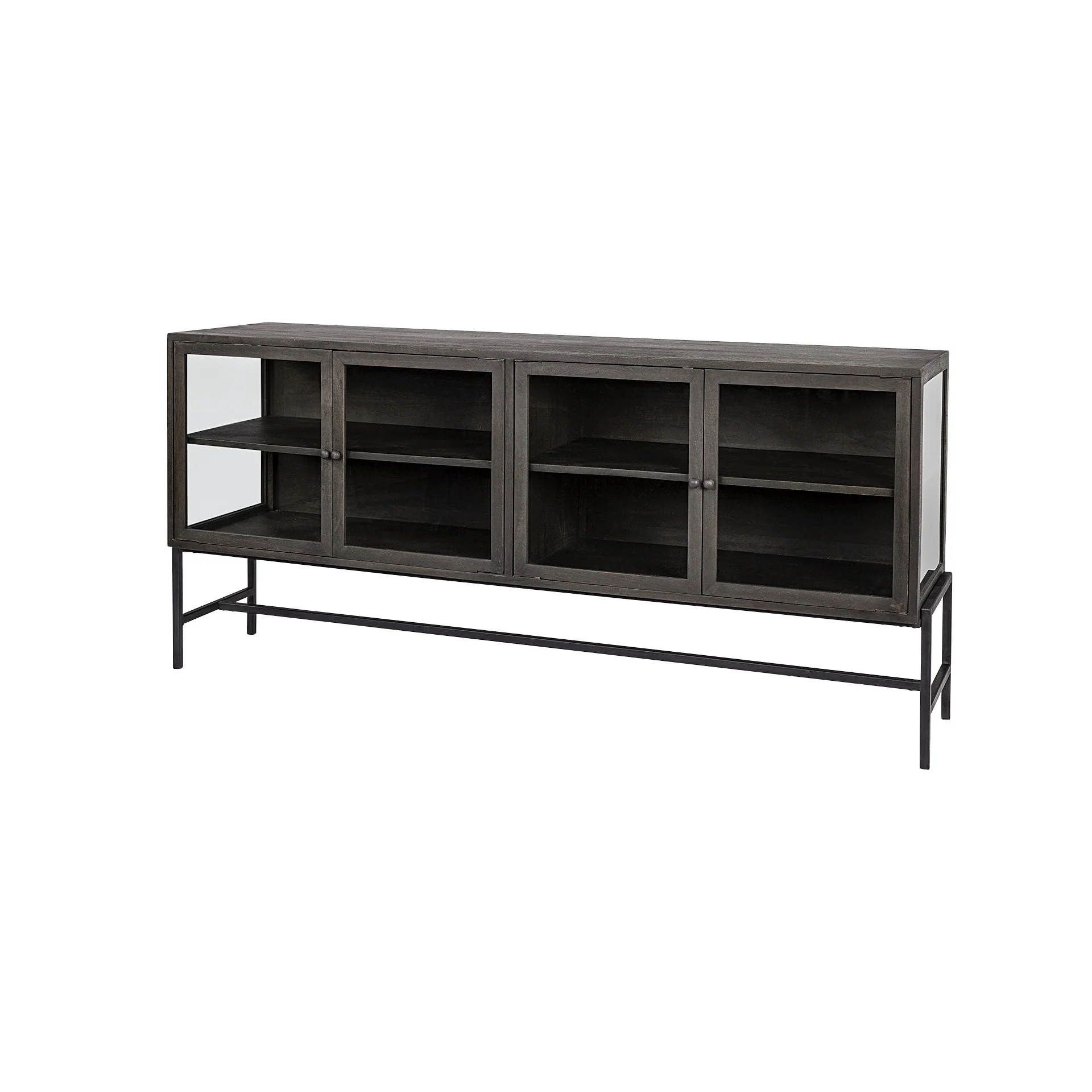 Black Solid Mango Wood Finish Sideboard With 4 Glass Cabinet Doors By Homeroots - Image 2