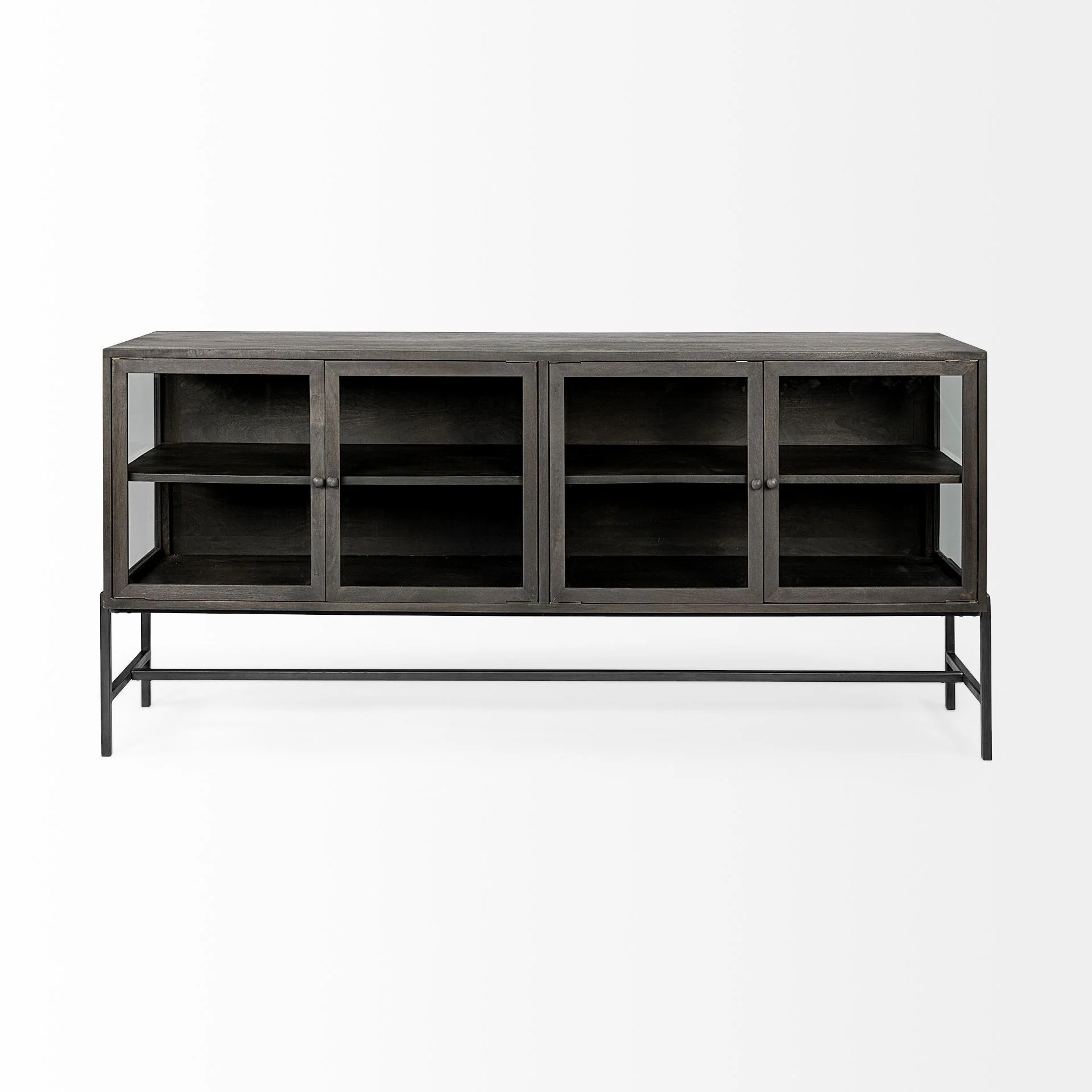 Black Solid Mango Wood Finish Sideboard With 4 Glass Cabinet Doors By Homeroots - Image 3
