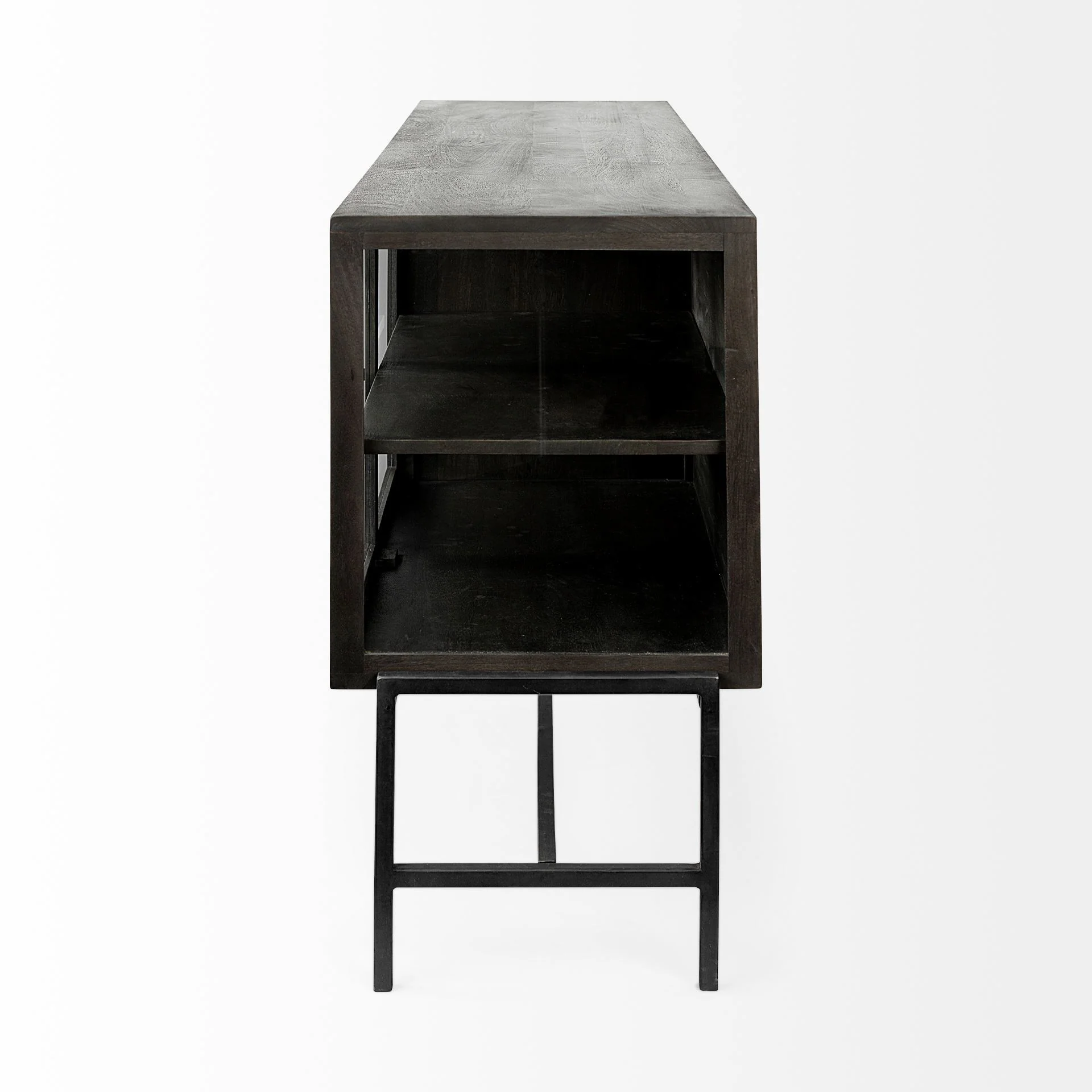 Black Solid Mango Wood Finish Sideboard With 4 Glass Cabinet Doors By Homeroots - Image 4