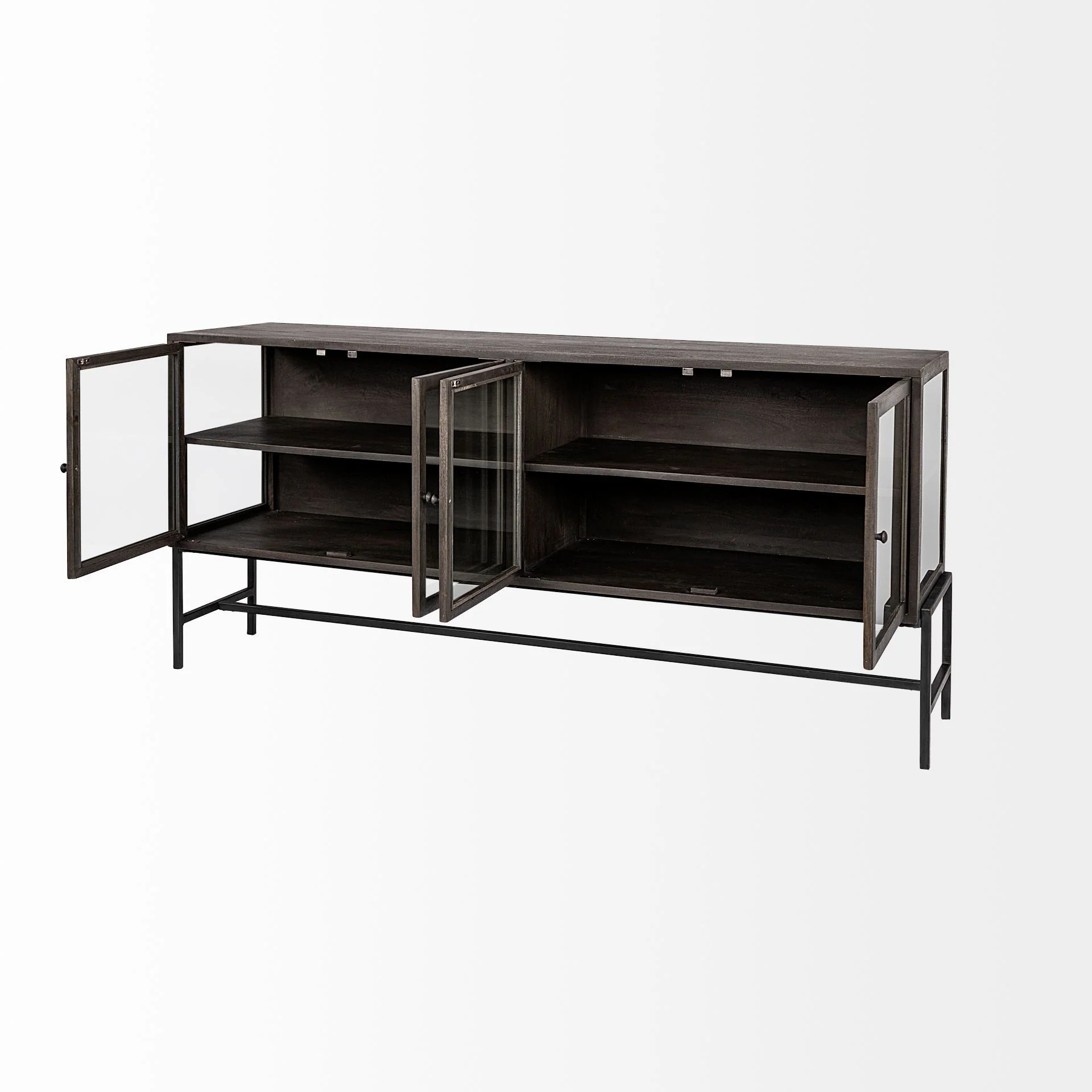 Black Solid Mango Wood Finish Sideboard With 4 Glass Cabinet Doors By Homeroots - Image 6