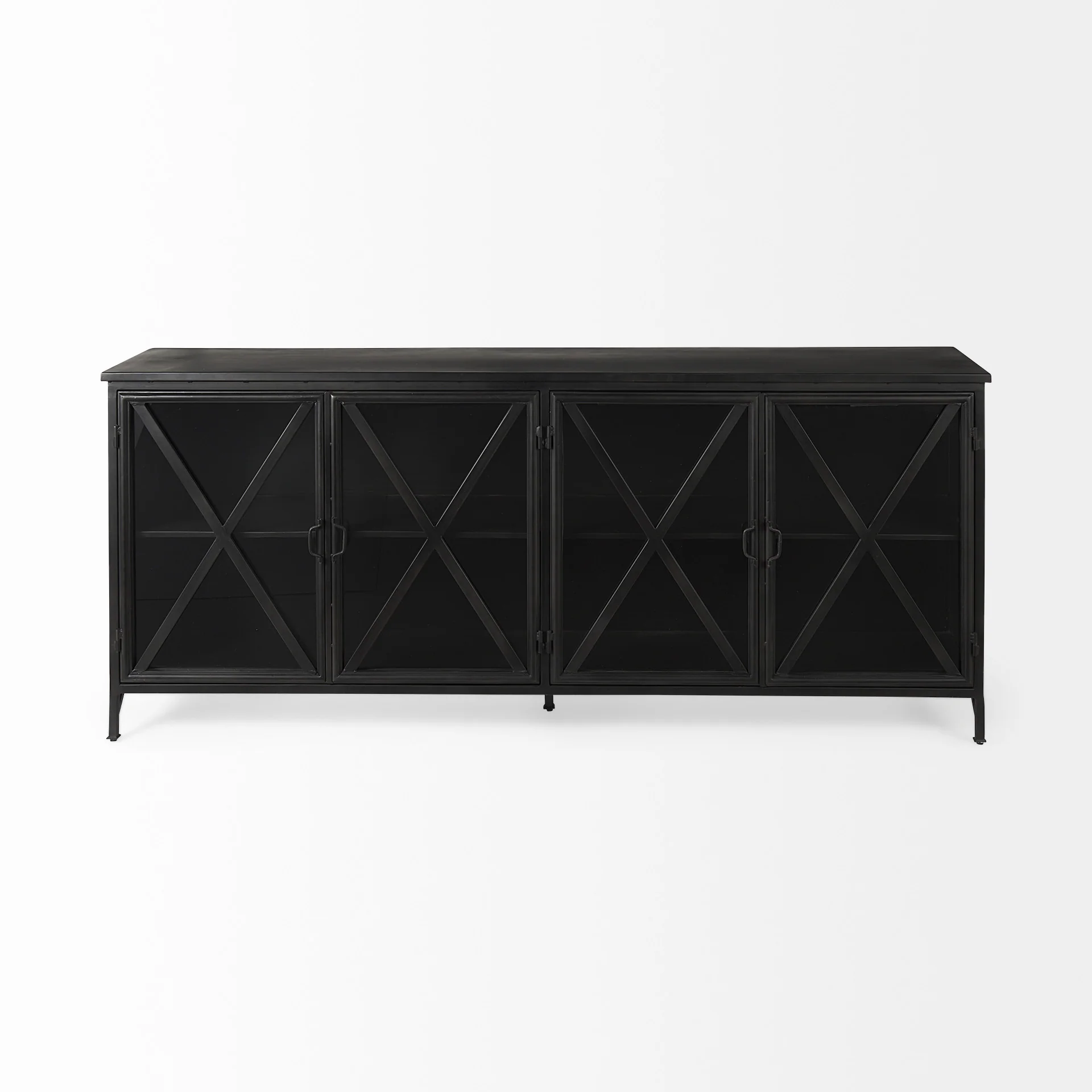Black Solid Metallic Bronze Finish Sideboard With 4 Glass Cabinet Doors By Homeroots - Image 2