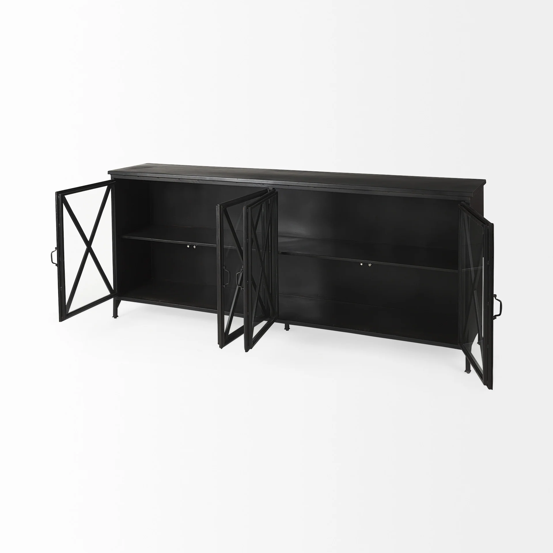 Black Solid Metallic Bronze Finish Sideboard With 4 Glass Cabinet Doors By Homeroots - Image 3