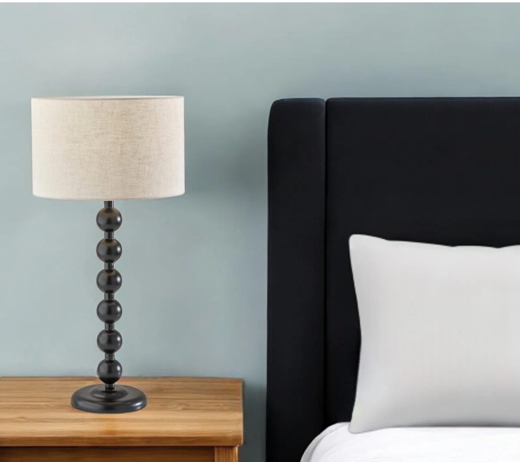 Black Solid Wood Candlestick Table Lamp With Off White Drum Shade By Homeroots - Image 2