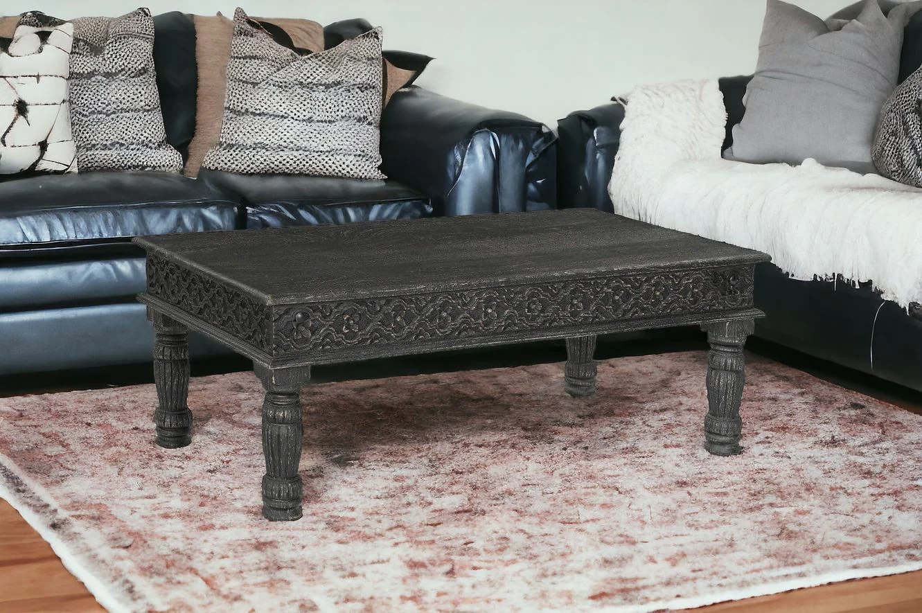 Black Solid Wood Distressed Coffee Table By Homeroots - Image 2