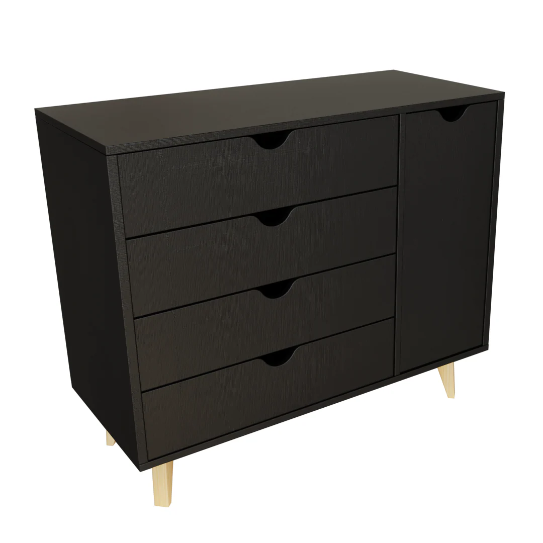 Black Solid Wood Four Drawer Combo Dresser By Homeroots - Image 2