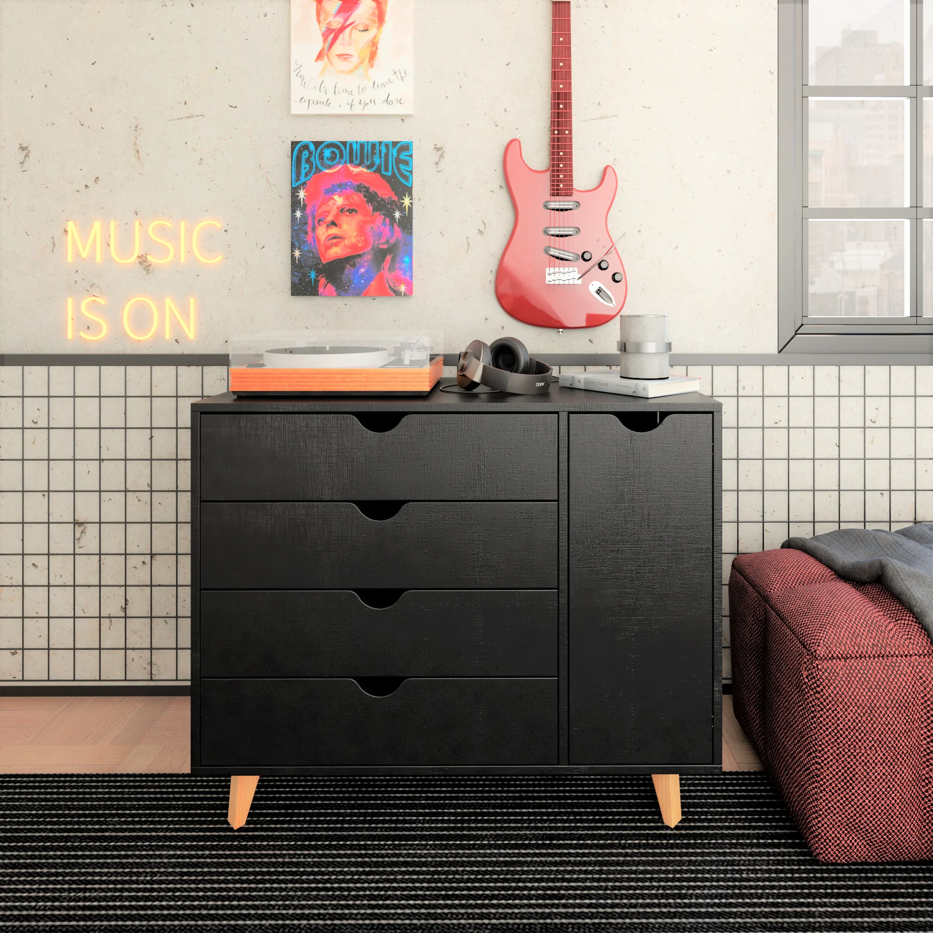 Black Solid Wood Four Drawer Combo Dresser By Homeroots - Image 5