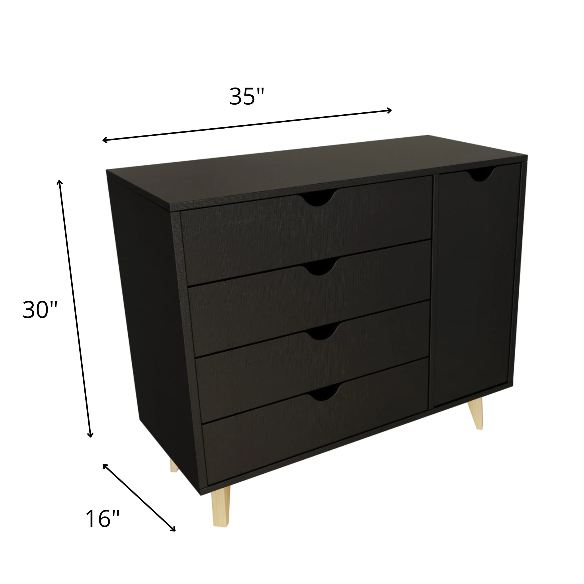 Black Solid Wood Four Drawer Combo Dresser By Homeroots - Image 7
