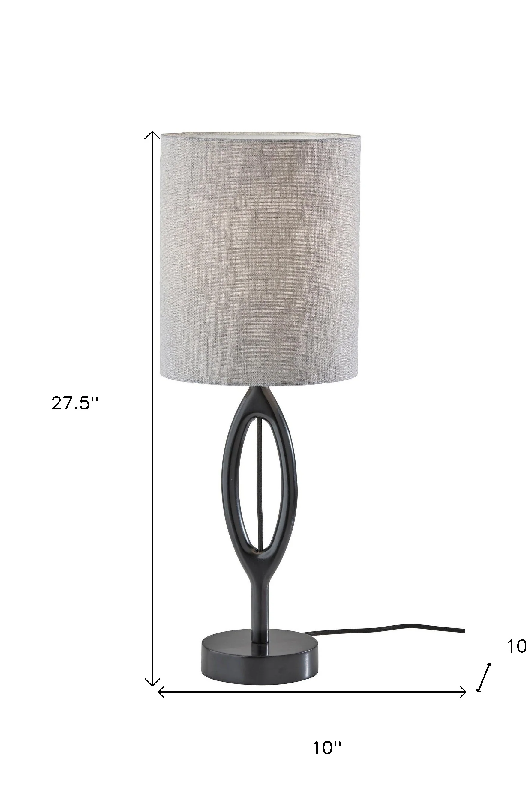 Black Solid Wood Round Table Lamp With Gray Drum Shade By Homeroots - Image 7