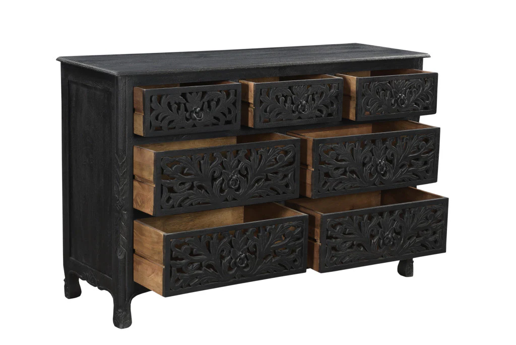Black Solid Wood Seven Drawer Dresser By Homeroots - Image 2