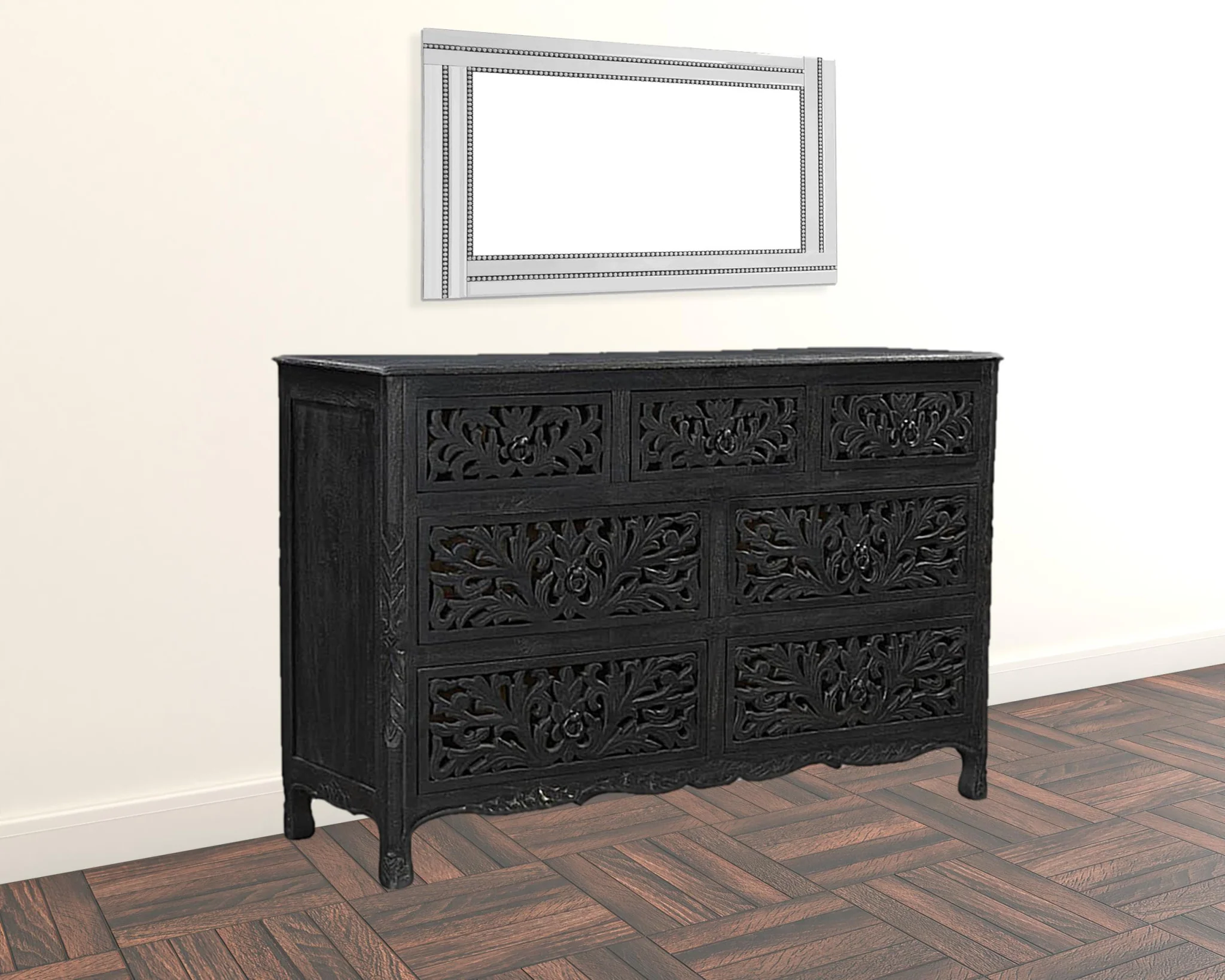 Black Solid Wood Seven Drawer Dresser By Homeroots - Image 5