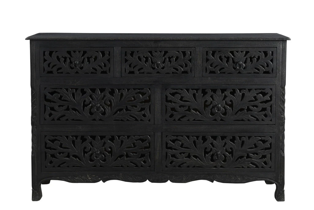 Black Solid Wood Seven Drawer Dresser By Homeroots - Image 7