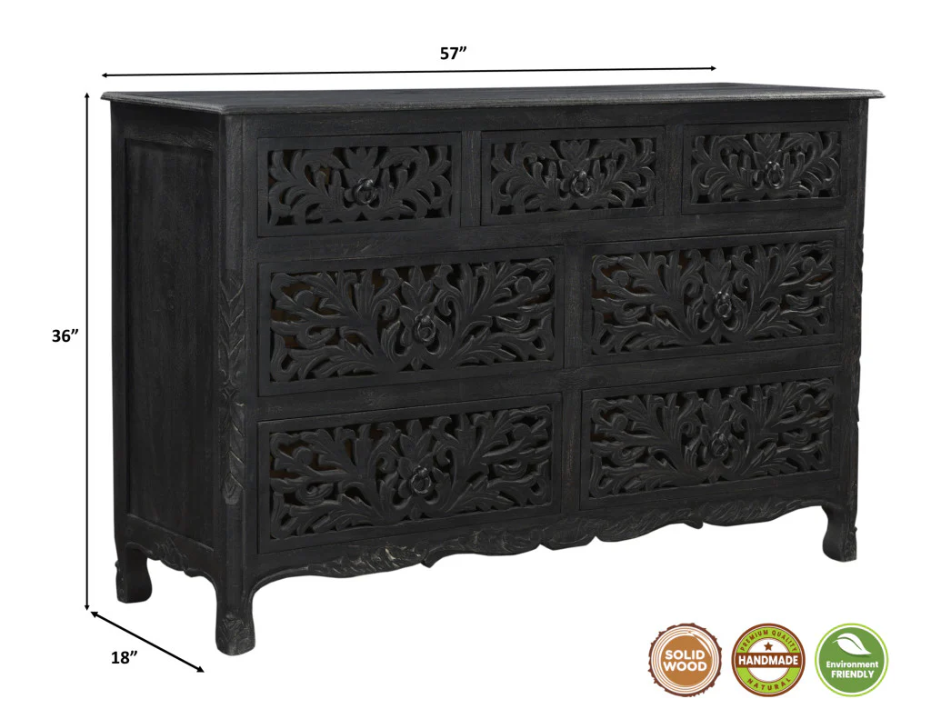 Black Solid Wood Seven Drawer Dresser By Homeroots - Image 8