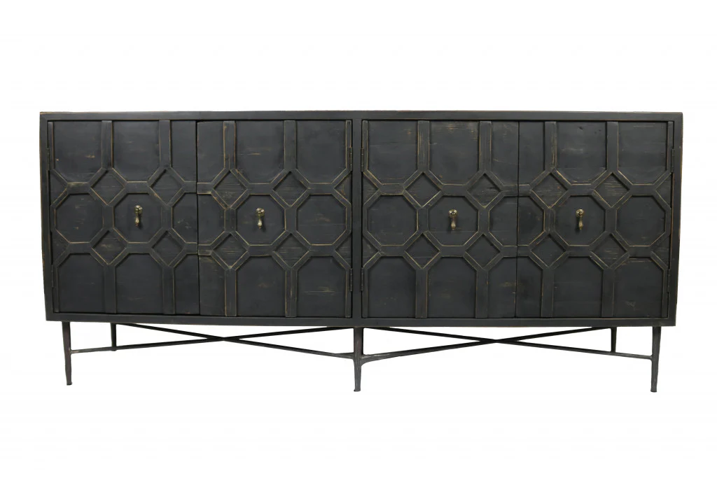 Black Solid Wood Sideboard with Four Doors By Homeroots - Image 2