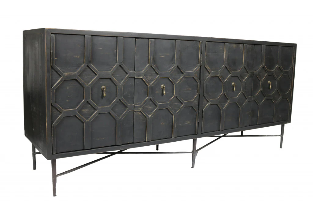 Black Solid Wood Sideboard with Four Doors By Homeroots - Image 3
