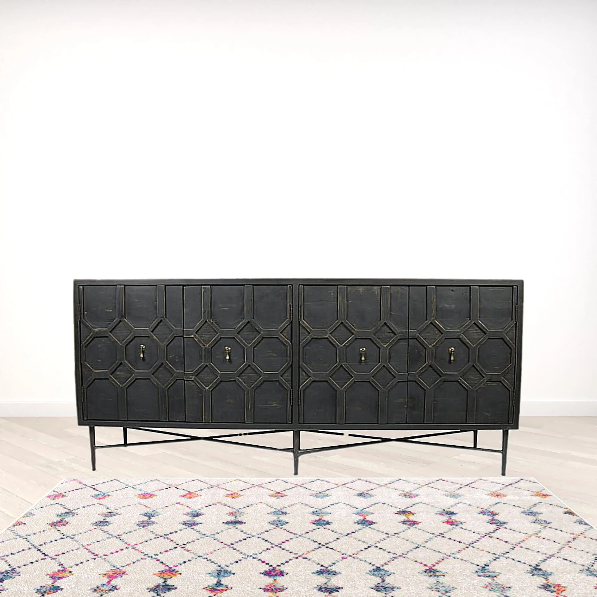 Black Solid Wood Sideboard with Four Doors By Homeroots - Image 4