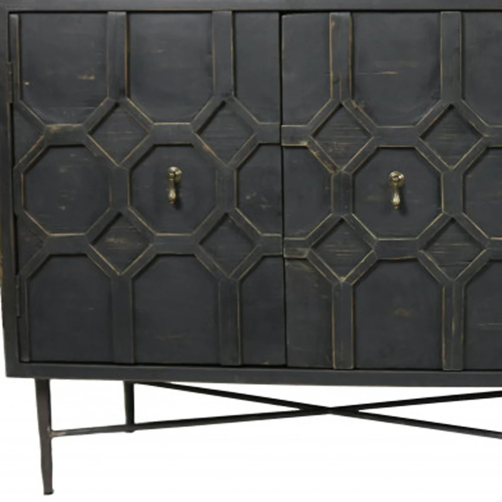 Black Solid Wood Sideboard with Four Doors By Homeroots - Image 5