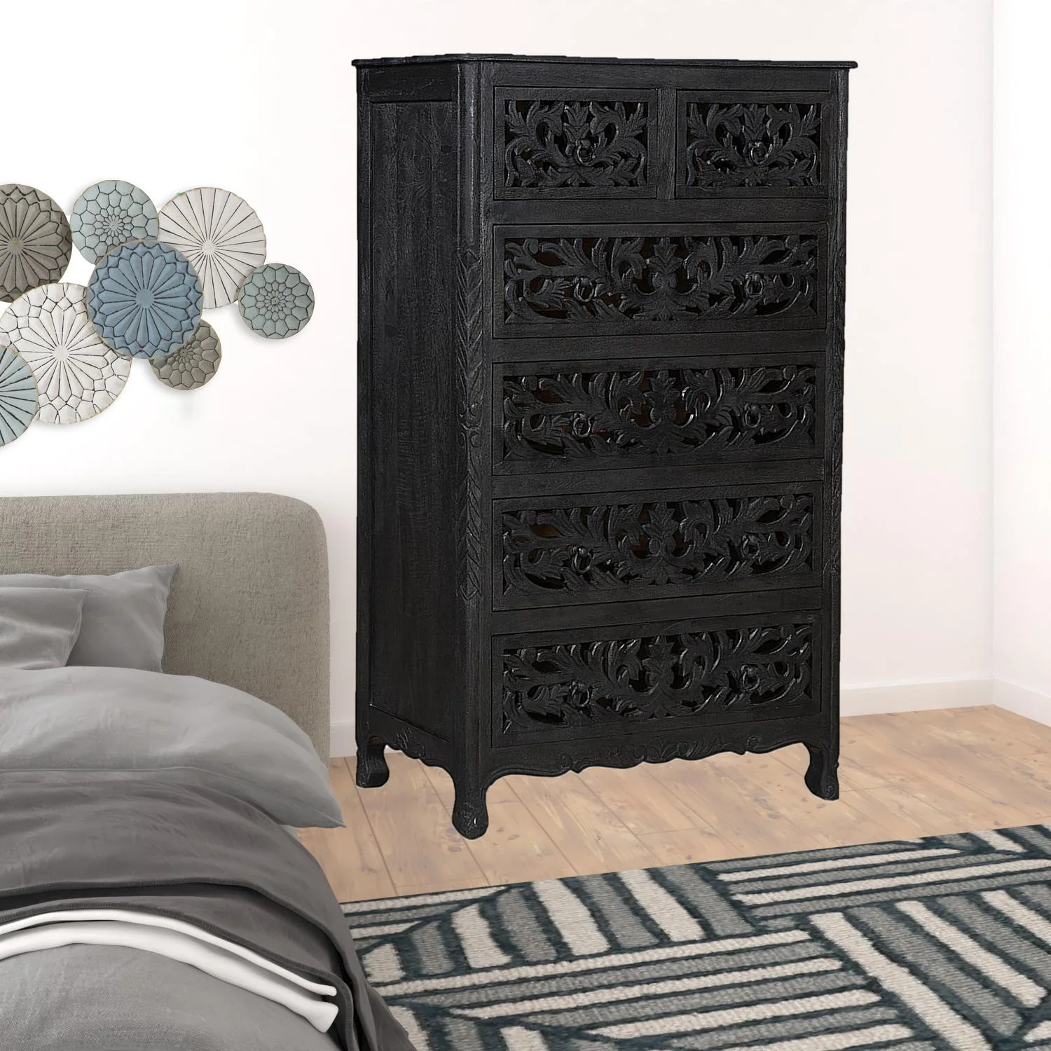 Black Solid Wood Six Drawer Chest By Homeroots - Image 5