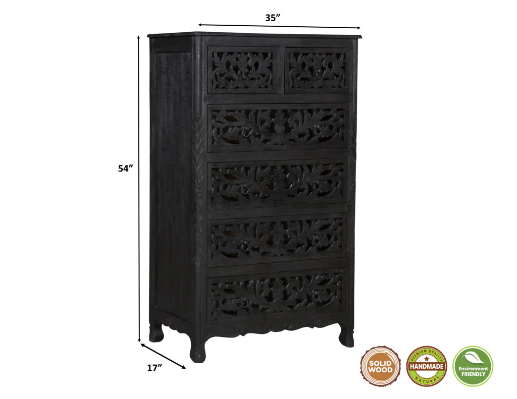 Black Solid Wood Six Drawer Chest By Homeroots - Image 8