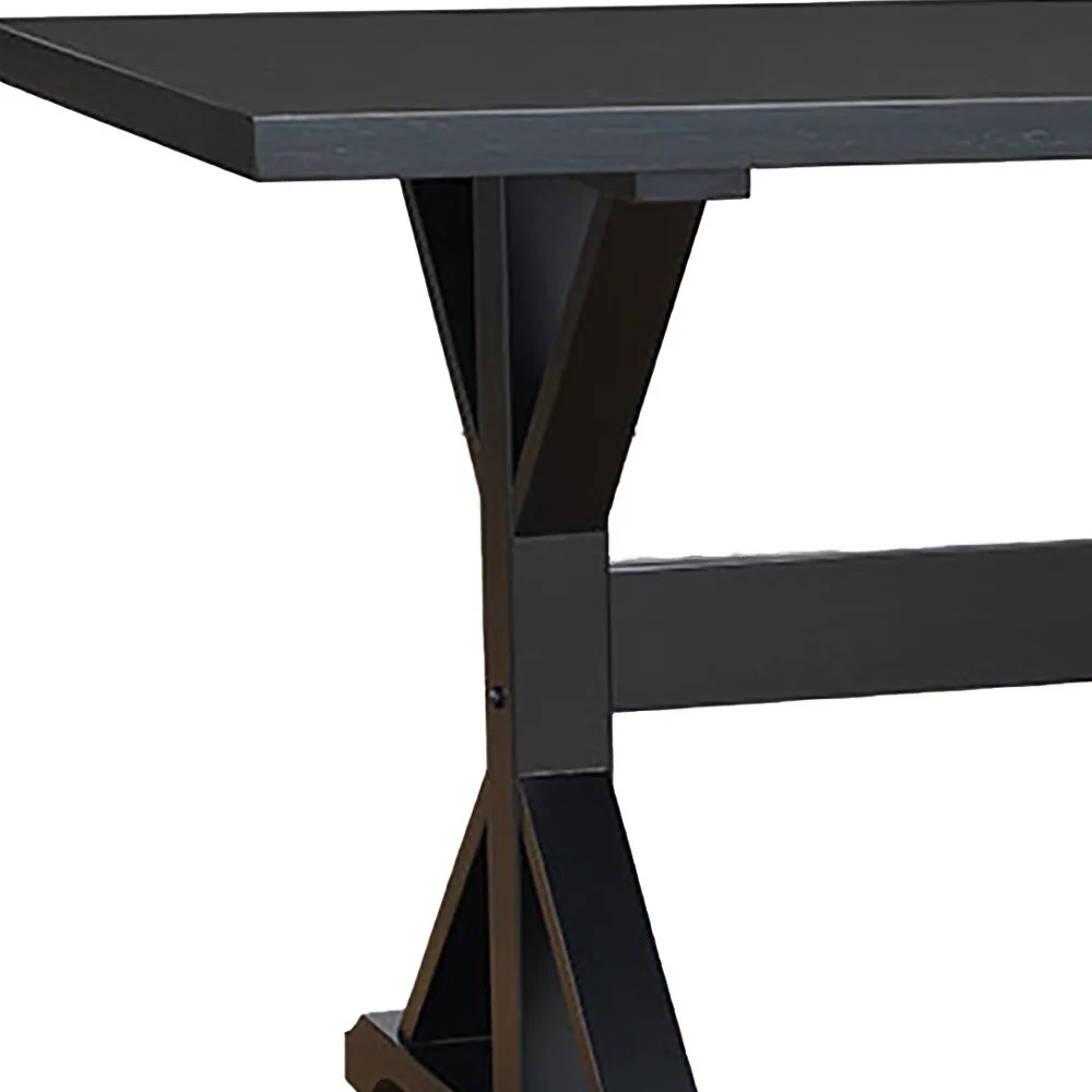 Black Solid Wood Trestle Base Dining Table By Homeroots - Image 3
