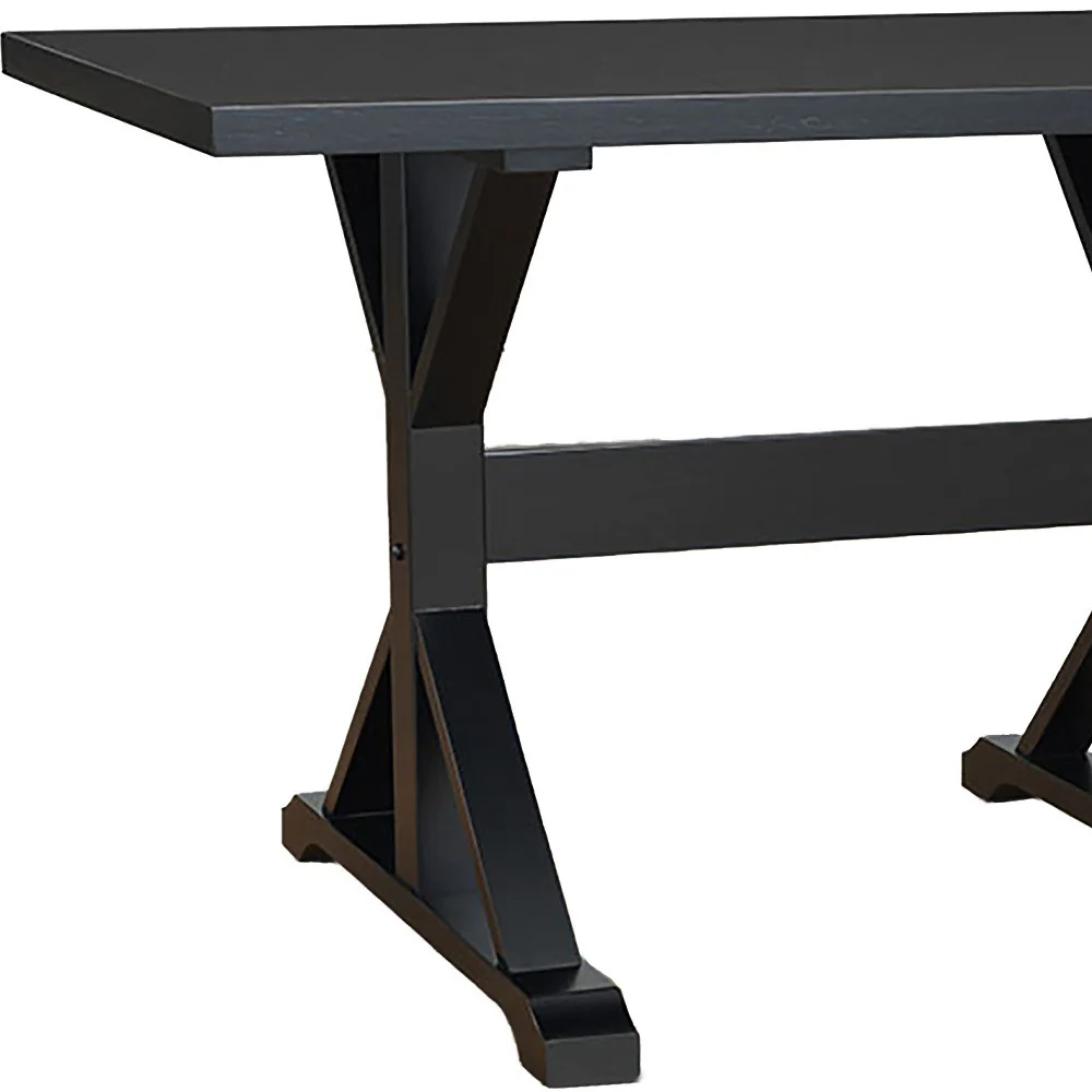 Black Solid Wood Trestle Base Dining Table By Homeroots - Image 4