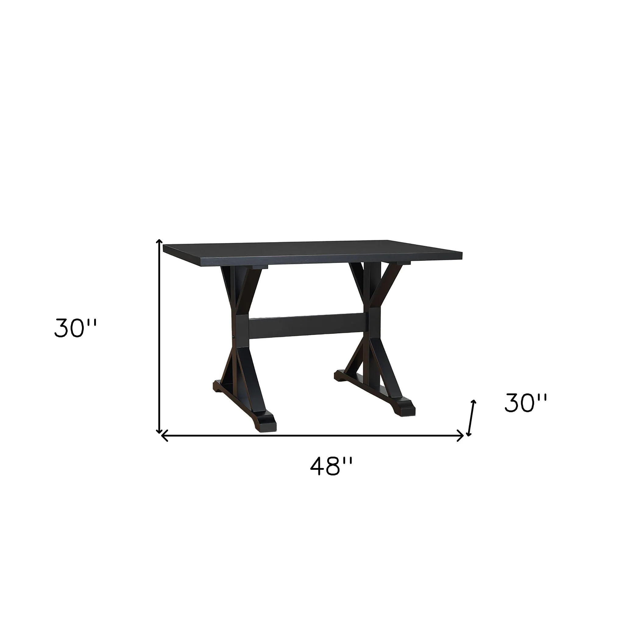 Black Solid Wood Trestle Base Dining Table By Homeroots - Image 5