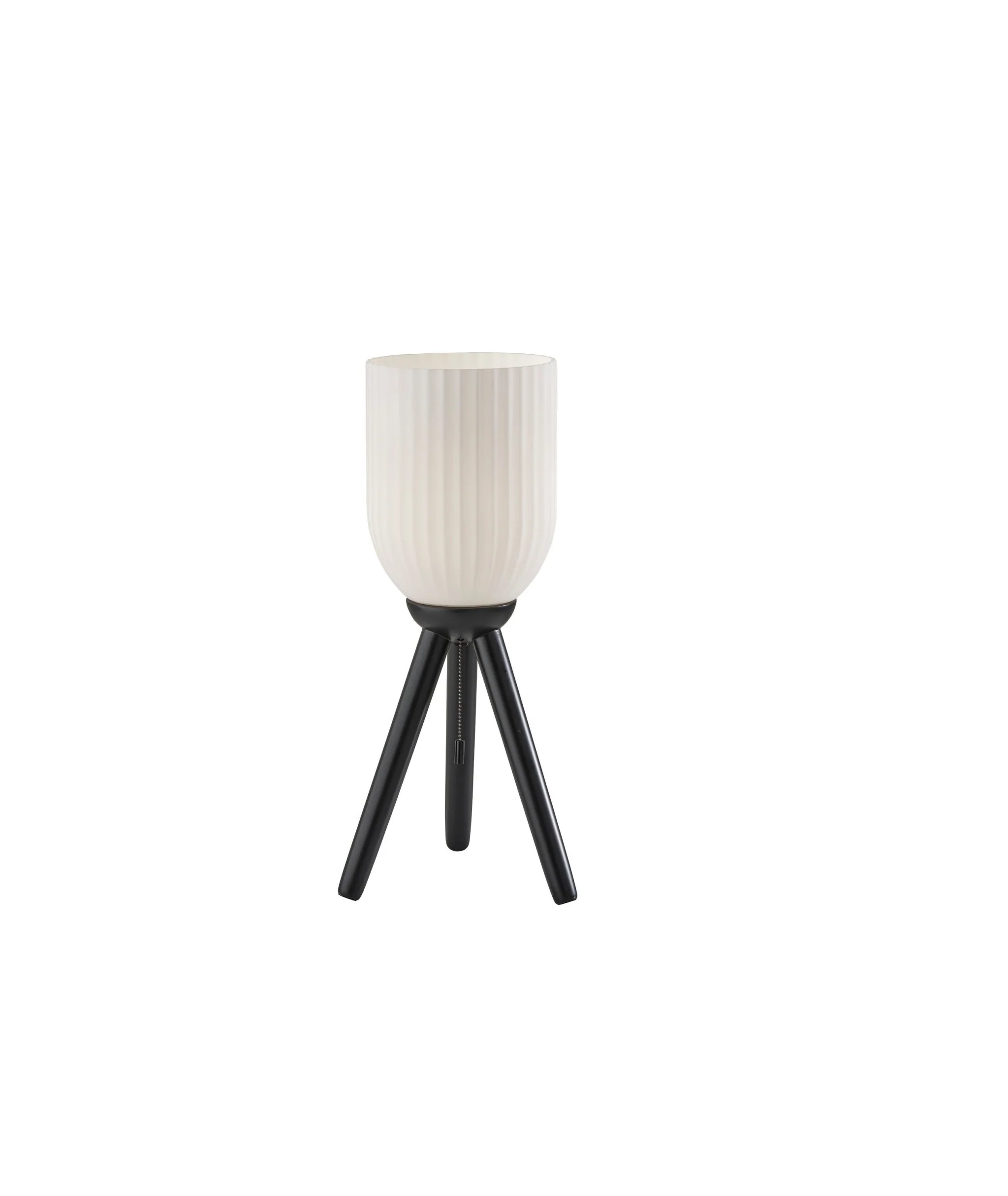 Black Solid Wood Tripod Table Lamp With White Ribbed Glass Shade By Homeroots - Image 3