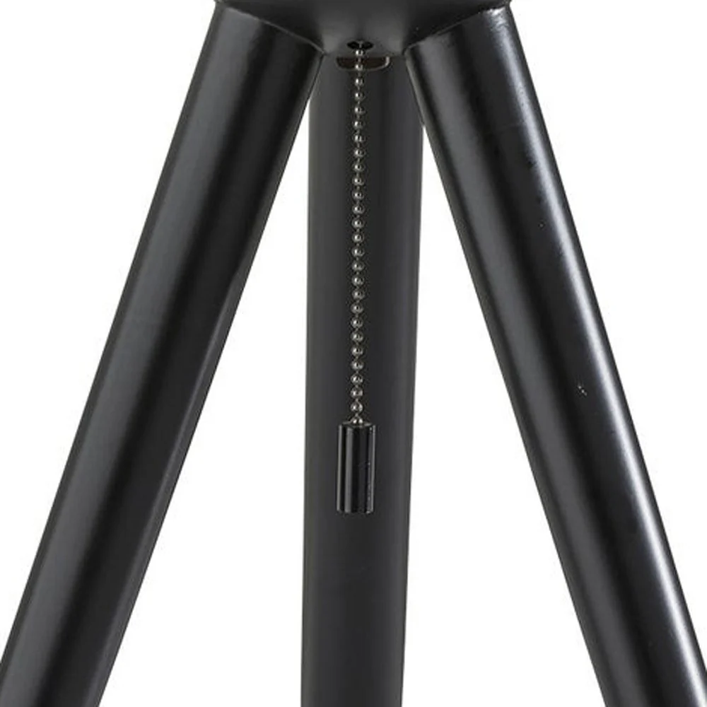 Black Solid Wood Tripod Table Lamp With White Ribbed Glass Shade By Homeroots - Image 4
