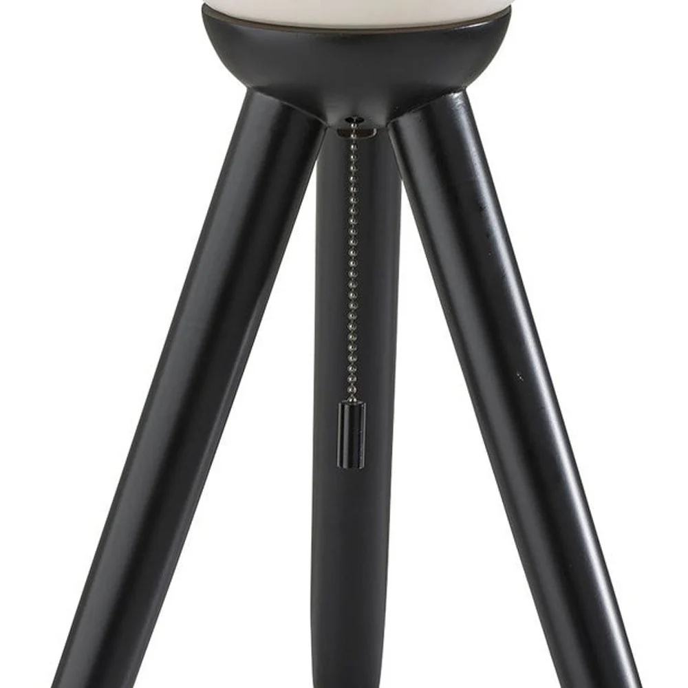 Black Solid Wood Tripod Table Lamp With White Ribbed Glass Shade By Homeroots - Image 5