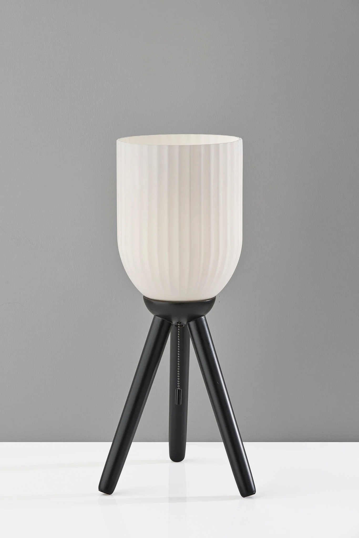 Black Solid Wood Tripod Table Lamp With White Ribbed Glass Shade By Homeroots - Image 6