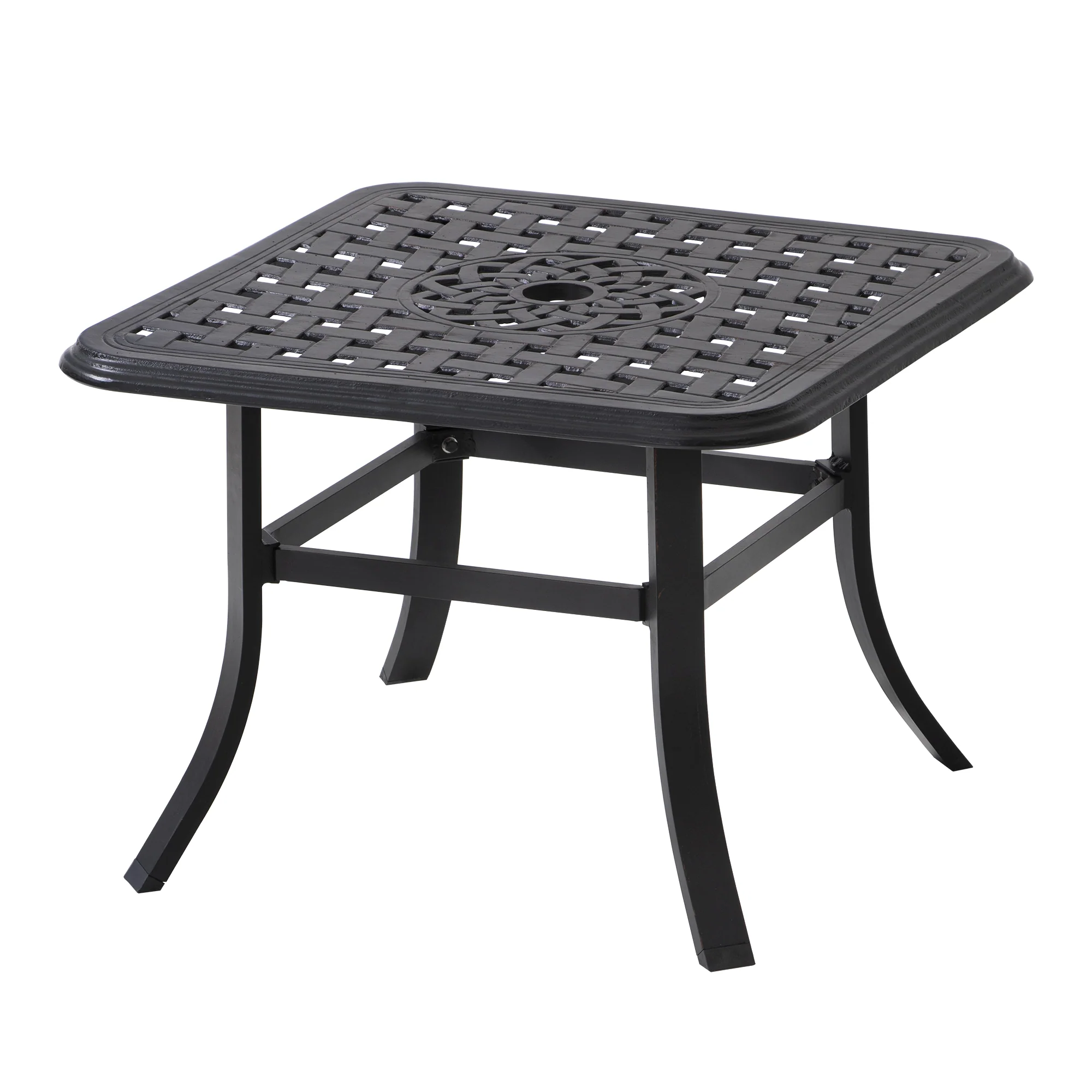 Black Square Metal Outdoor Bistro Table With Umbrella Hole By Homeroots - Image 2