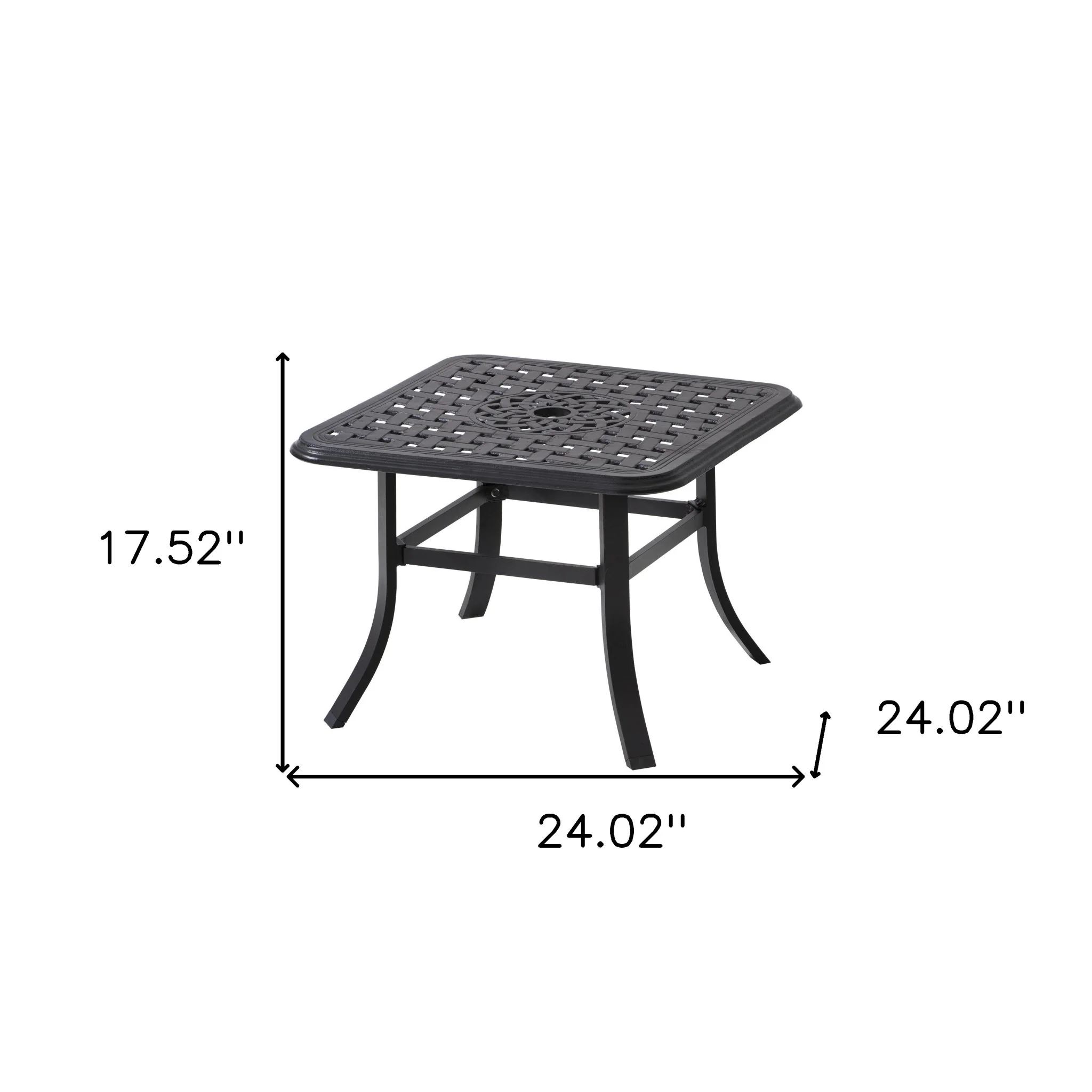 Black Square Metal Outdoor Bistro Table With Umbrella Hole By Homeroots - Image 3