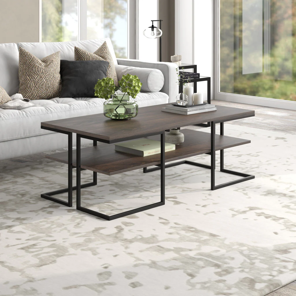 Black Steel Coffee Table With Shelf By Homeroots - Image 5