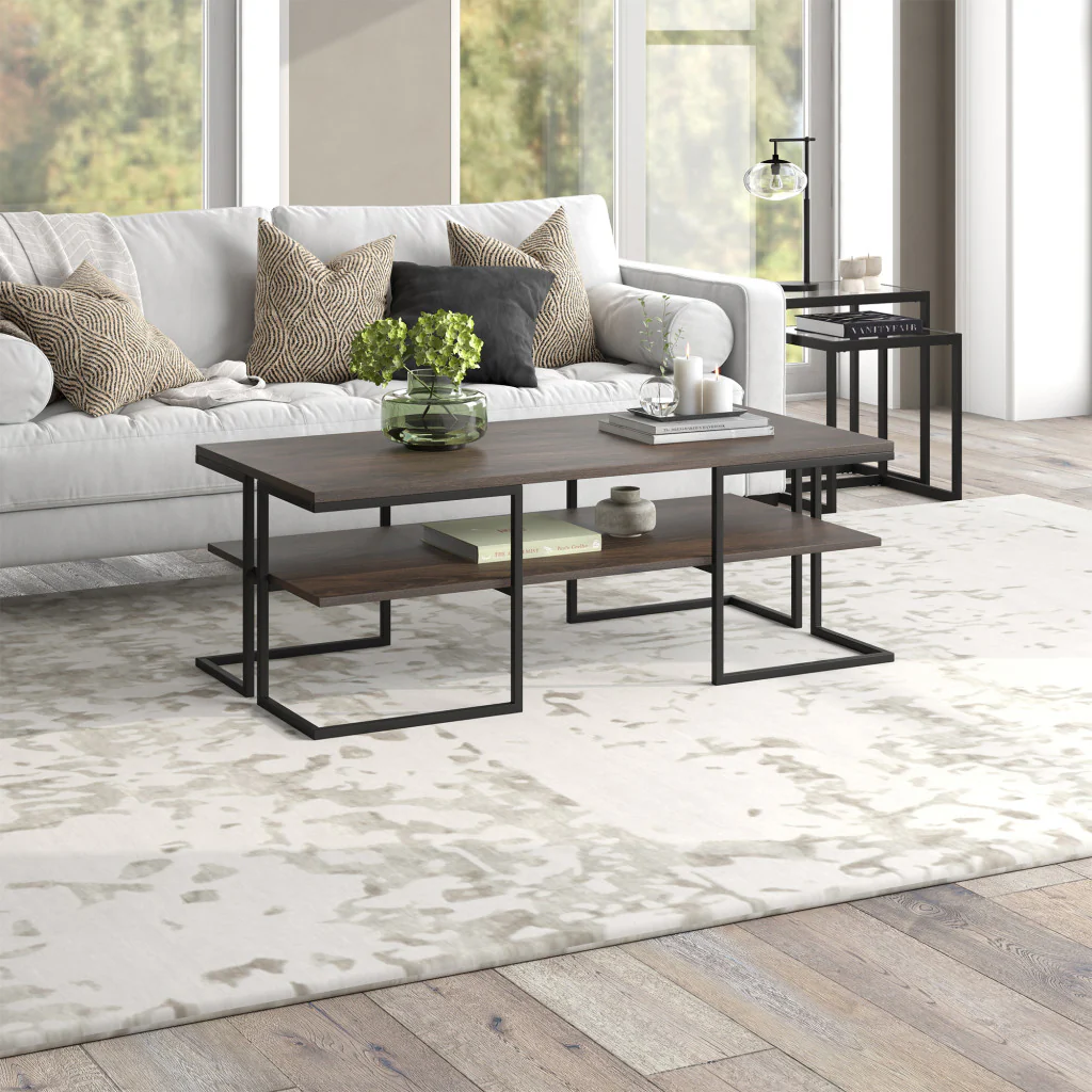 Black Steel Coffee Table With Shelf By Homeroots - Image 6