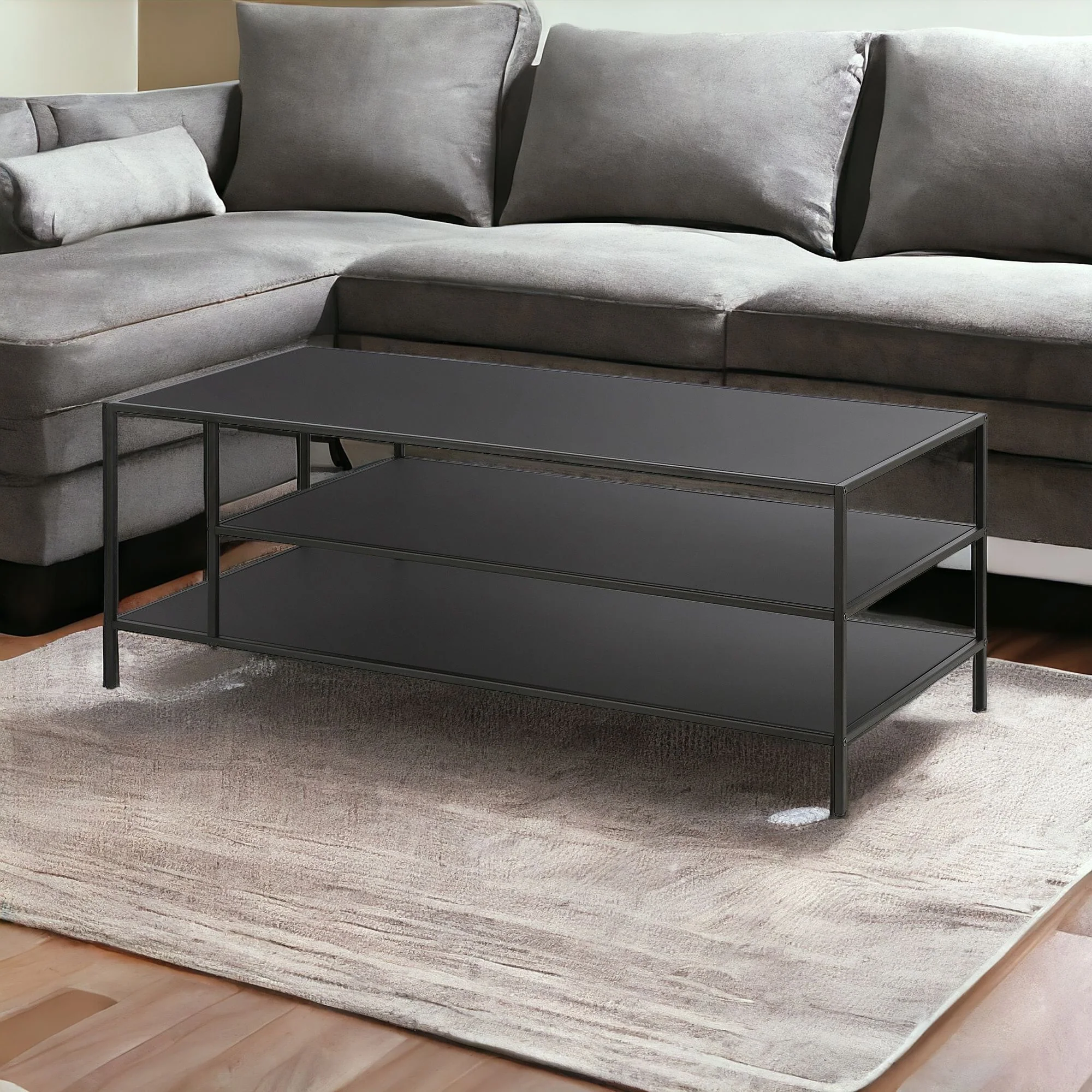 Black Steel Coffee Table With Two Shelves By Homeroots - Image 2