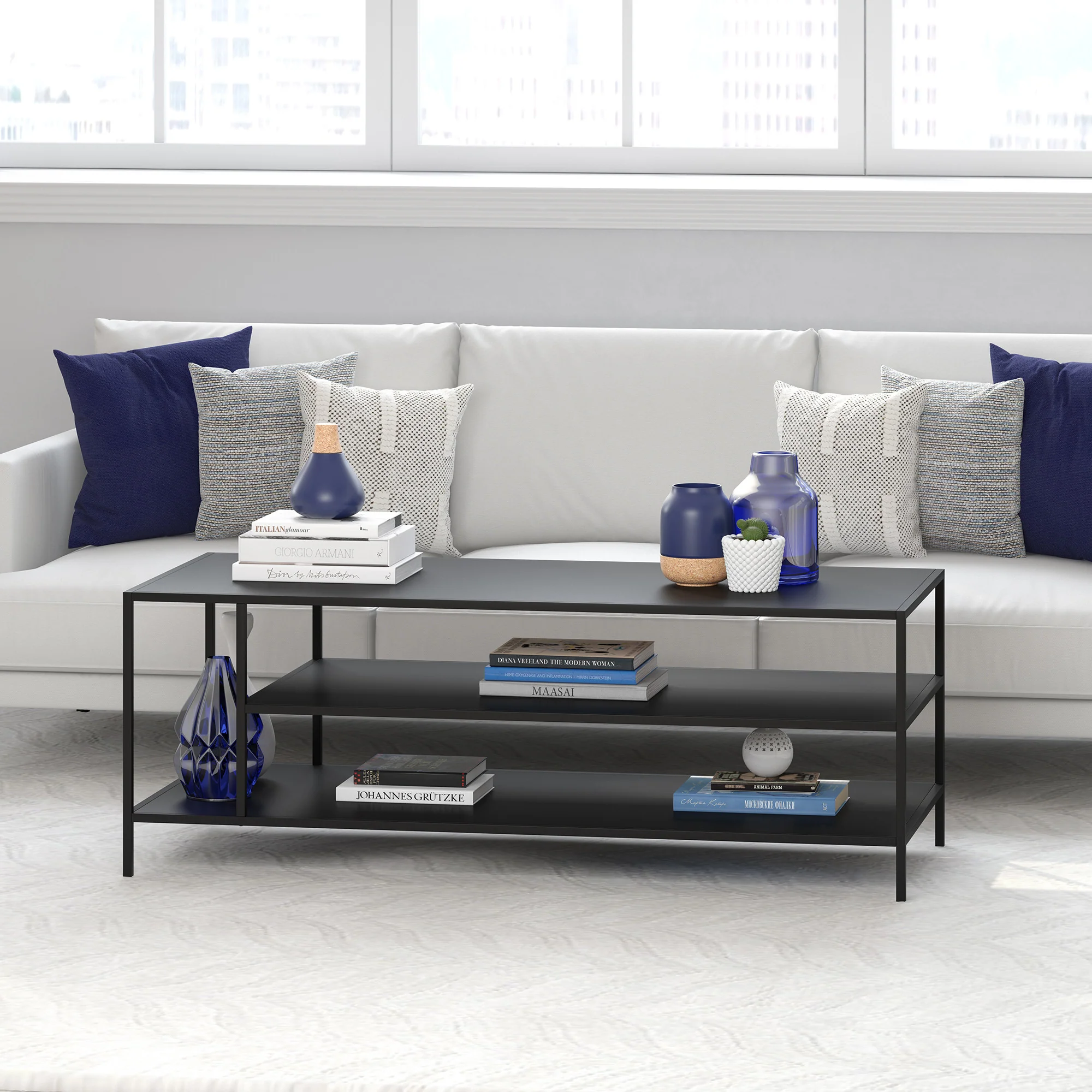 Black Steel Coffee Table With Two Shelves By Homeroots - Image 6