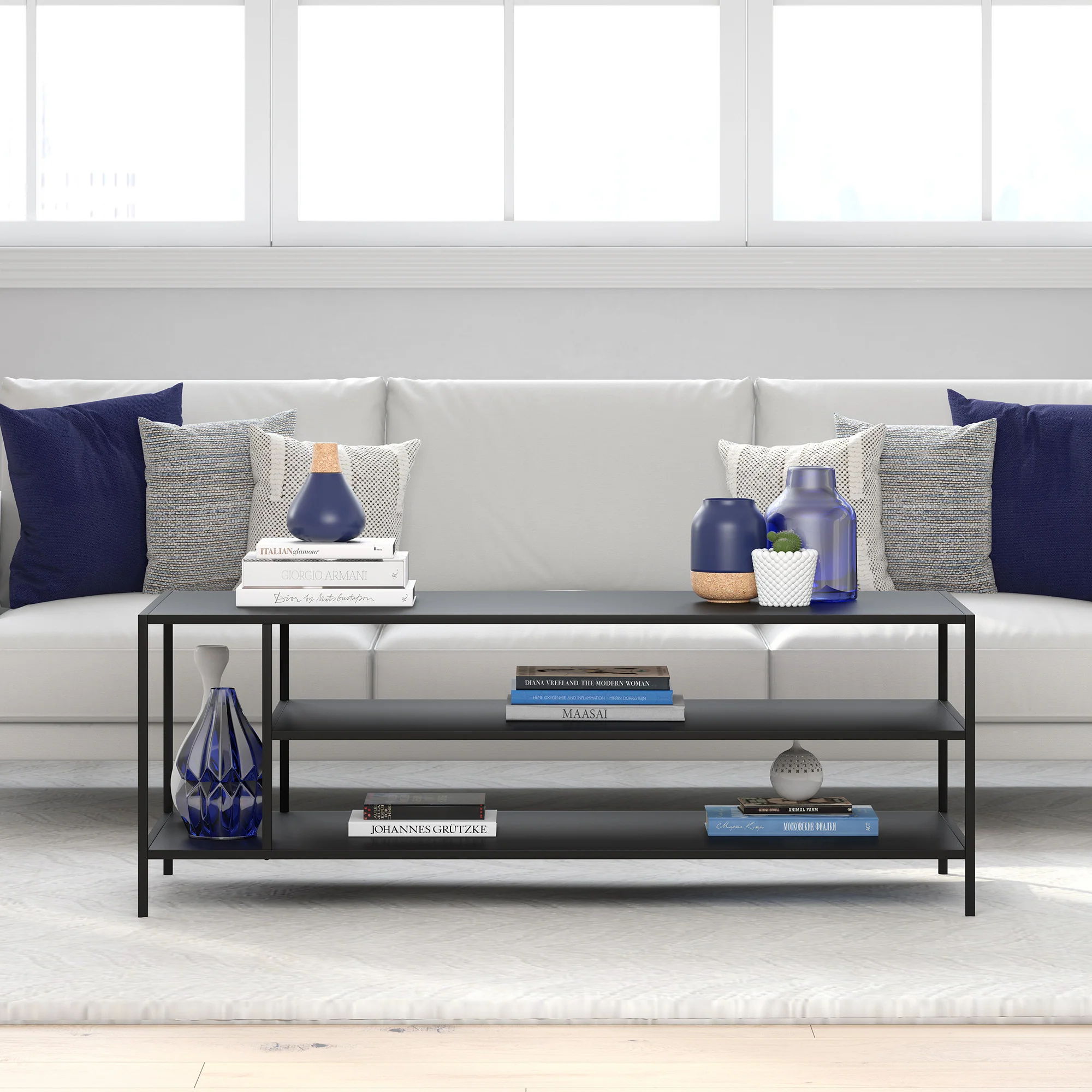 Black Steel Coffee Table With Two Shelves By Homeroots - Image 7