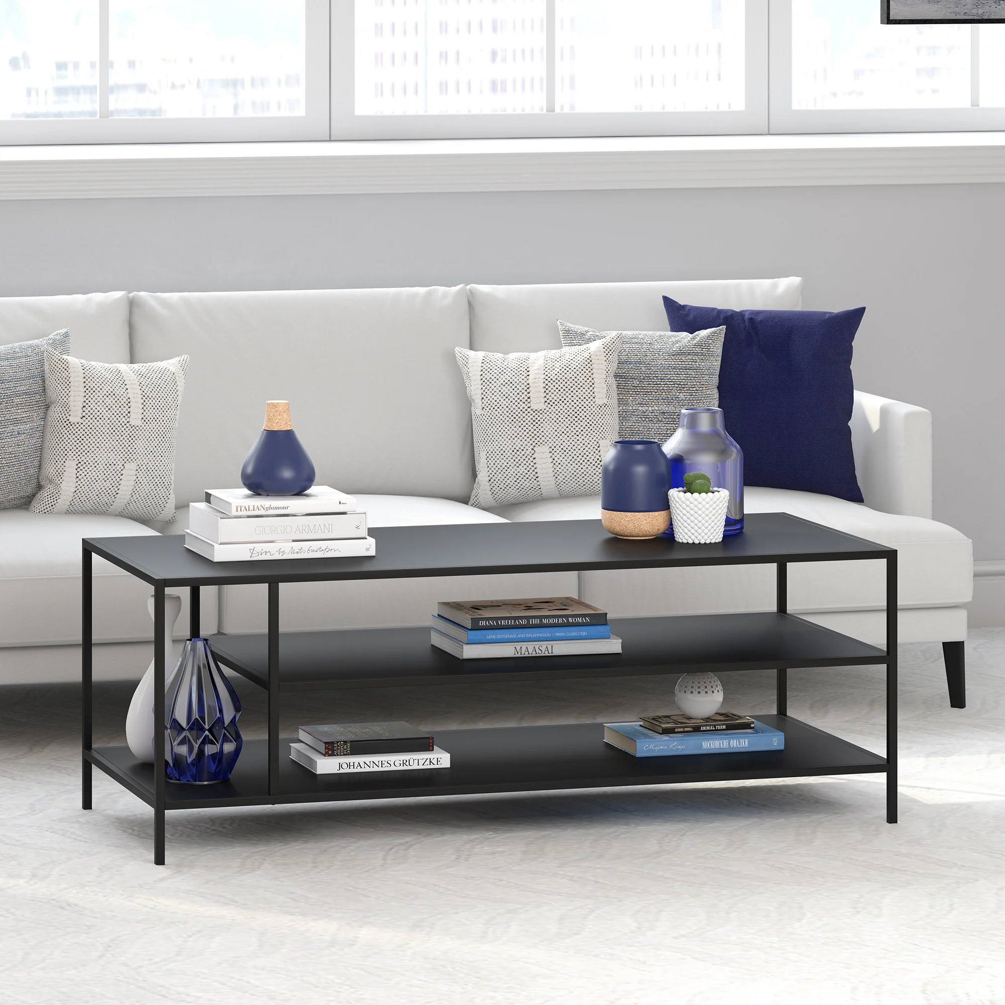 Black Steel Coffee Table With Two Shelves By Homeroots - Image 8
