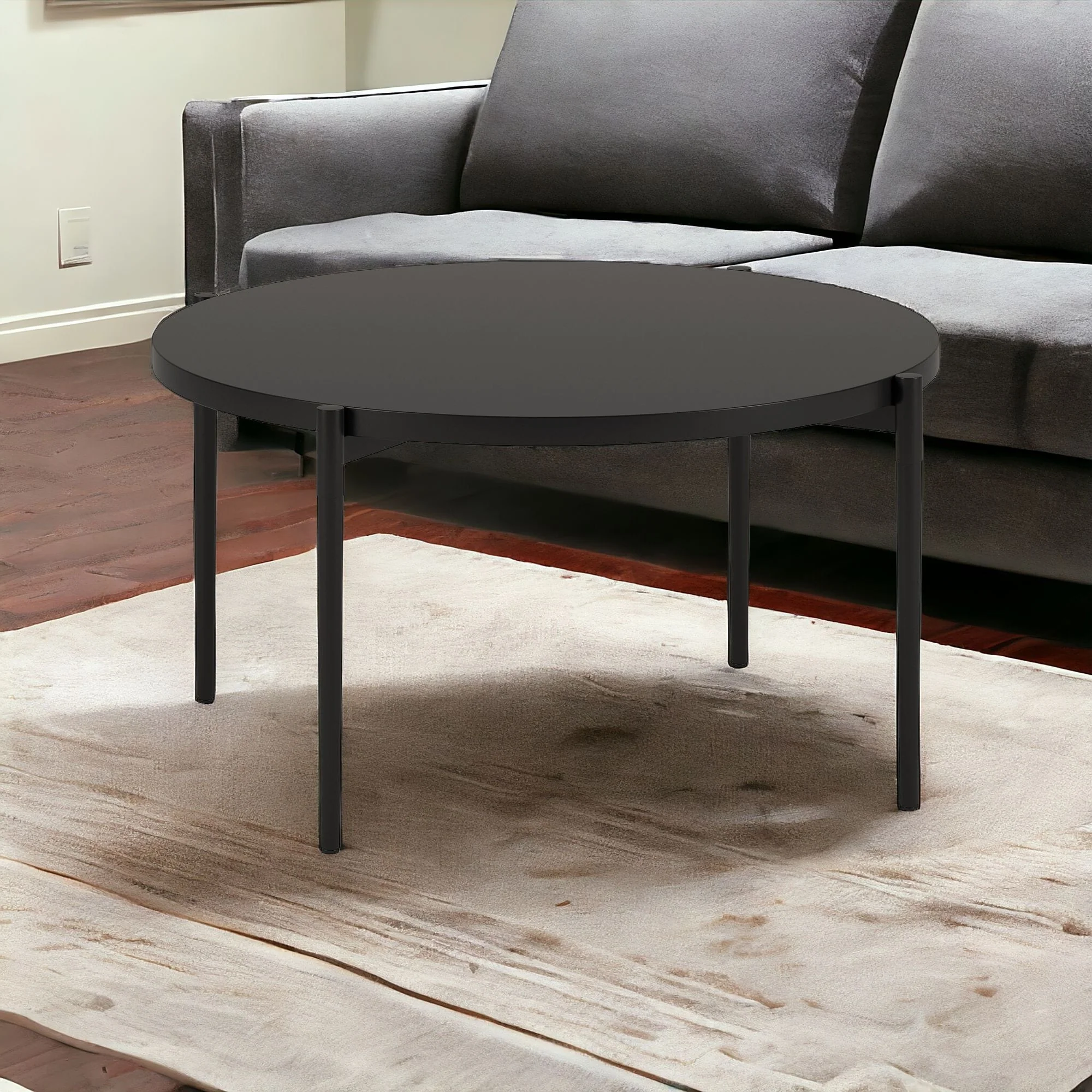 Black Steel Round Coffee Table By Homeroots - Image 7