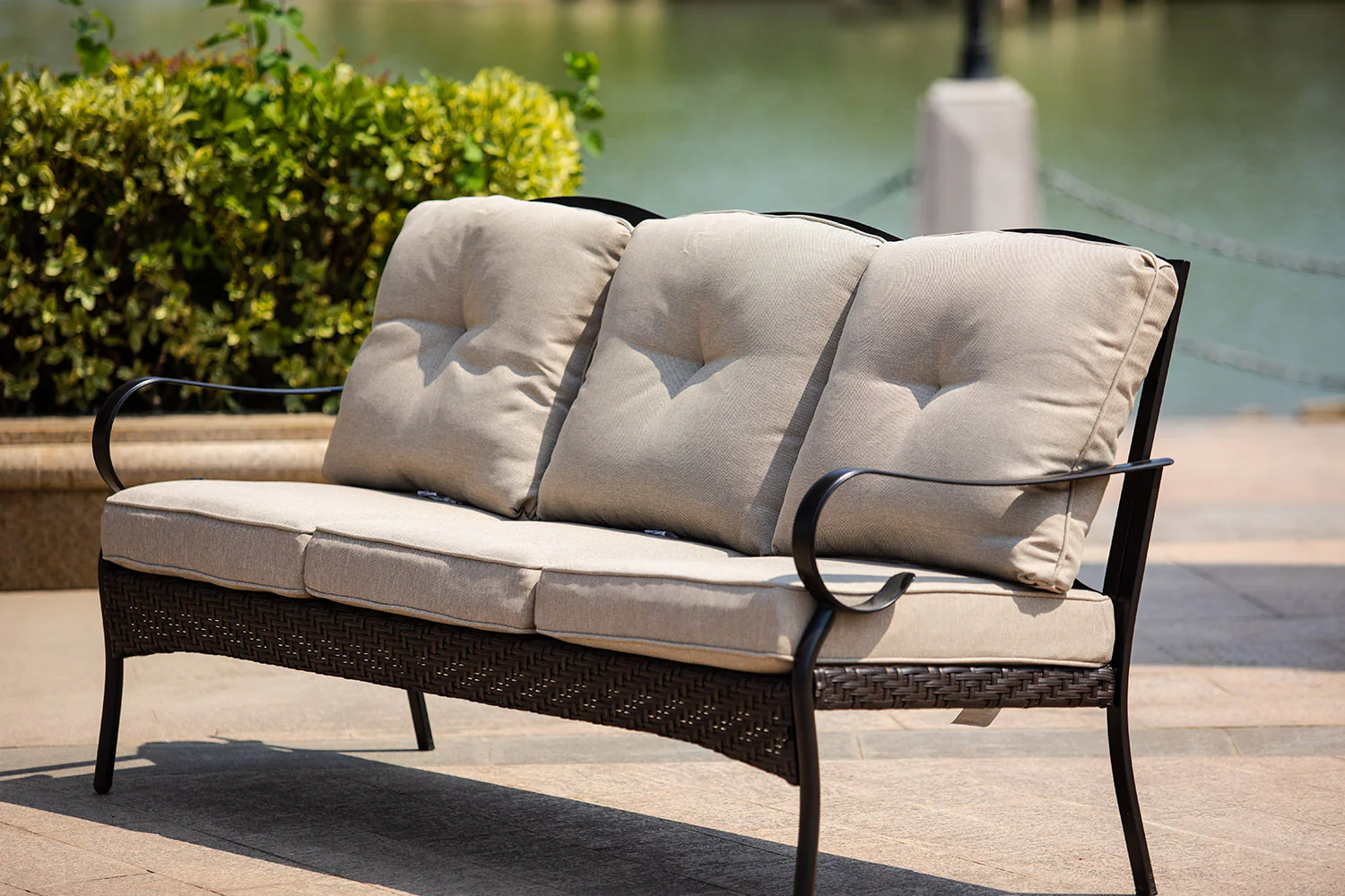 Black Steel Sofa with Beige Cushions By Homeroots - 374050 - Image 2