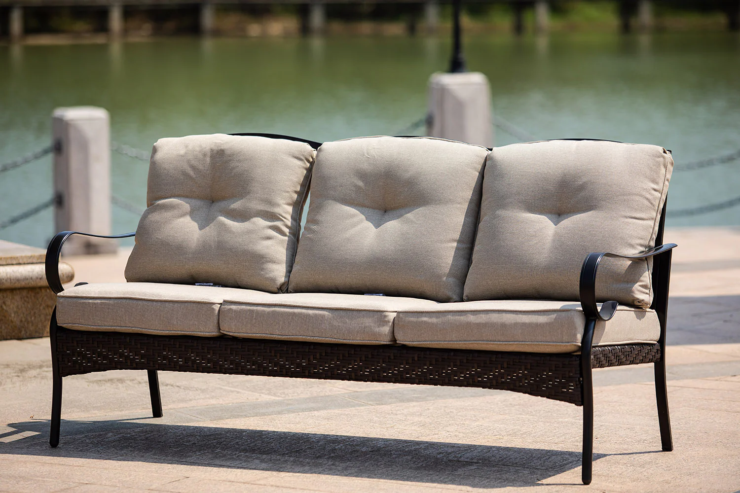 Black Steel Sofa with Beige Cushions By Homeroots - 374050 - Image 3