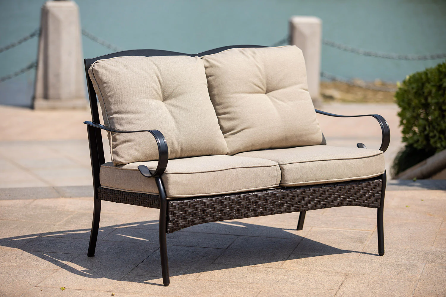Black Steel Sofa with Beige Cushions By Homeroots - 374052 - Image 2