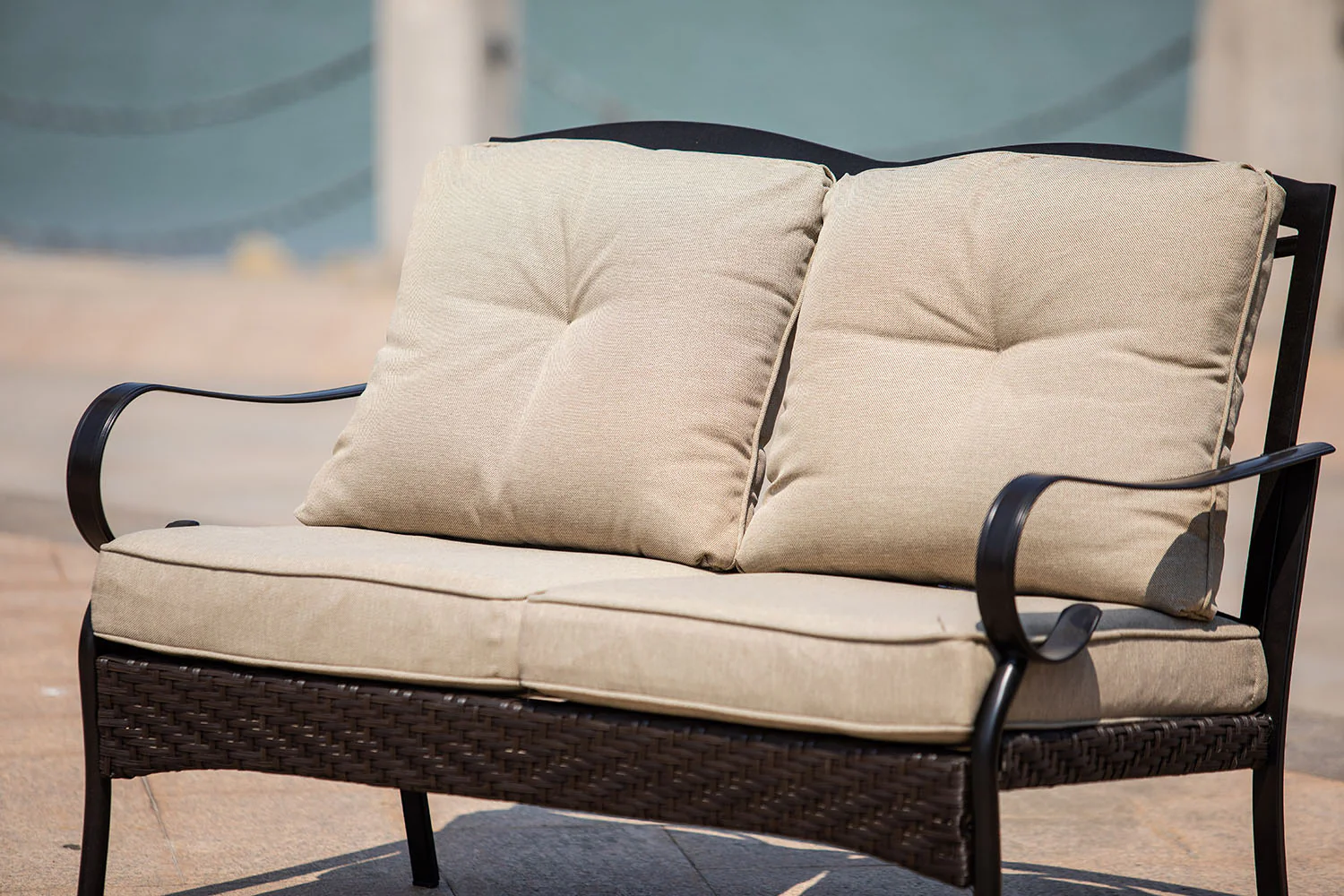 Black Steel Sofa with Beige Cushions By Homeroots - 374052 - Image 3