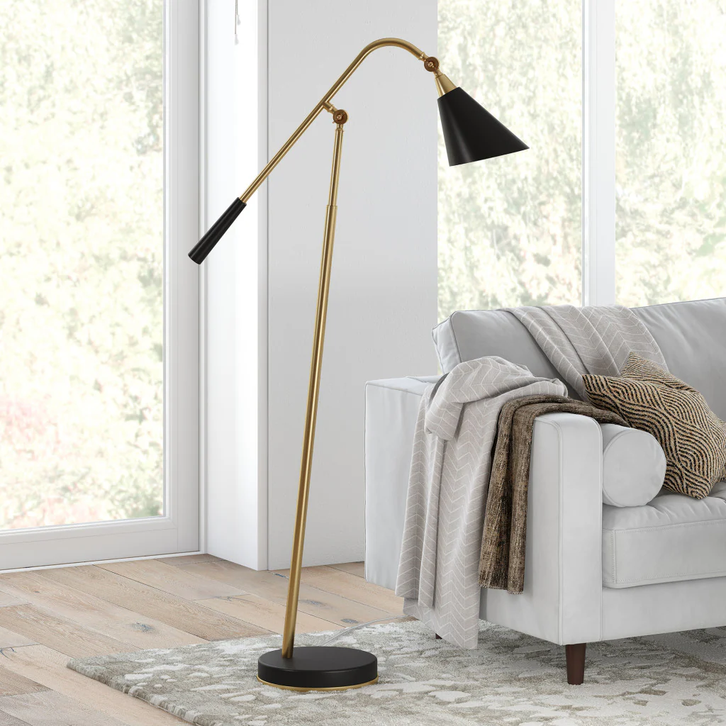Black Swing Arm Floor Lamp With Black Cone Shade By Homeroots - Image 6