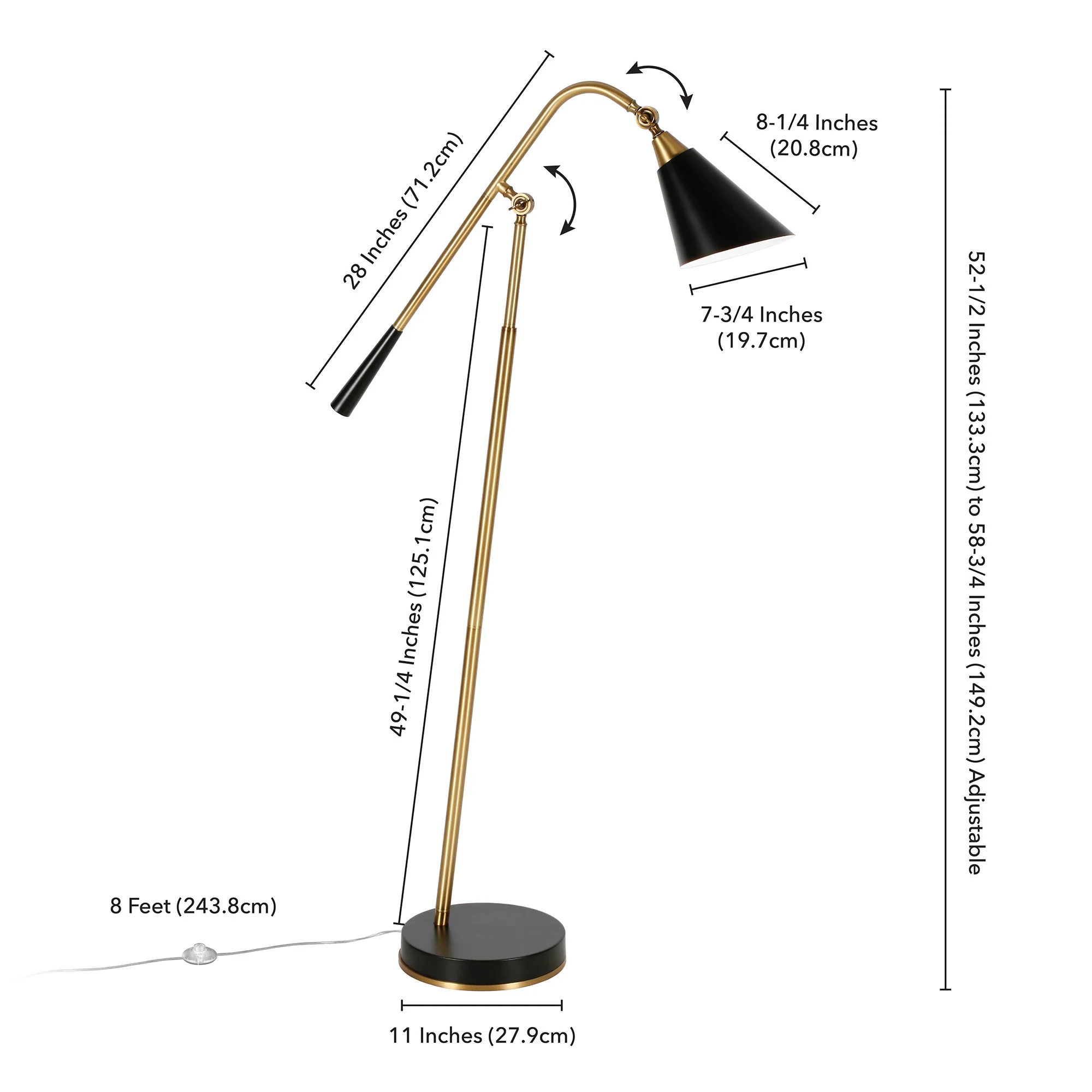 Black Swing Arm Floor Lamp With Black Cone Shade By Homeroots - Image 8