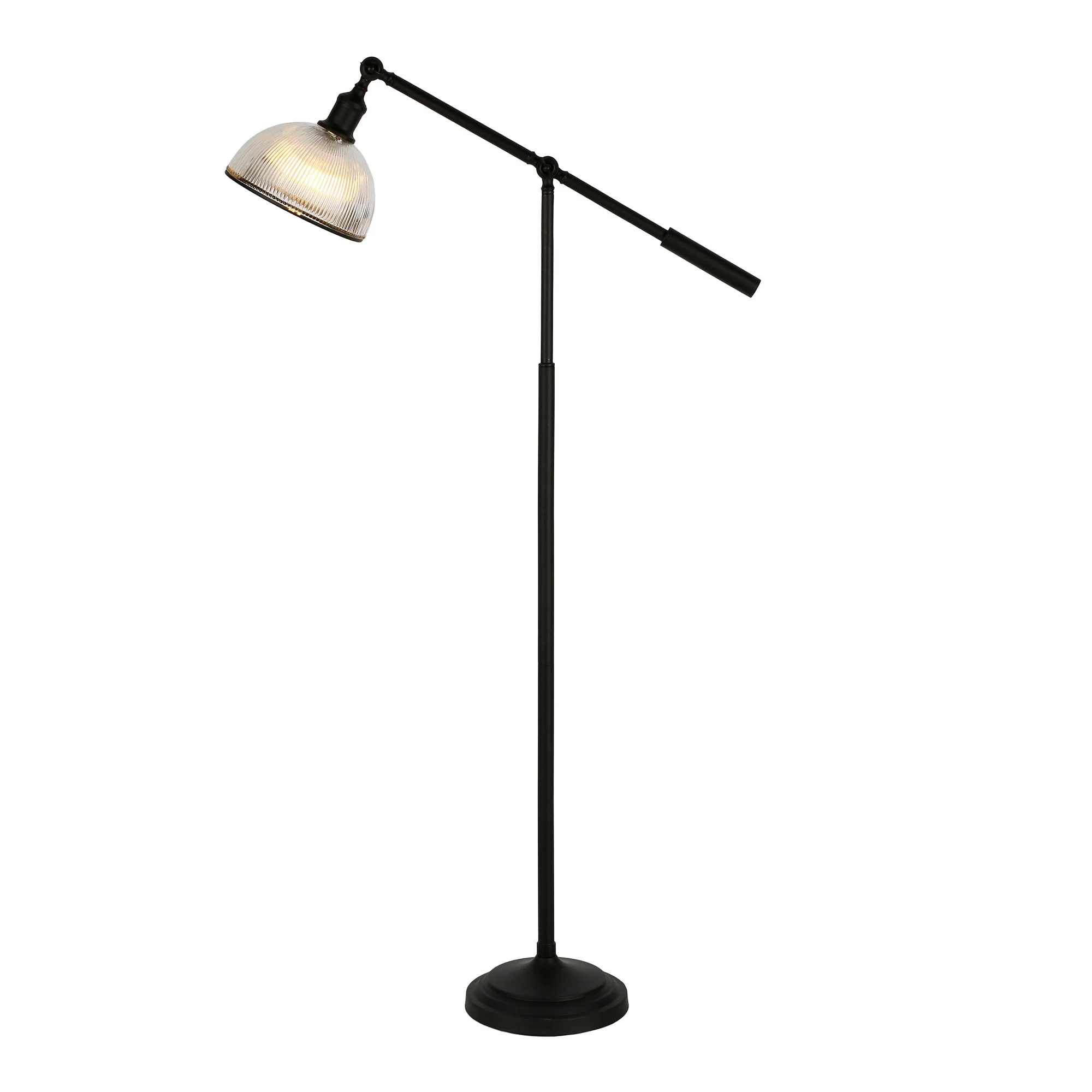 Black Swing Arm Floor Lamp With Clear Glass Dome Shade By Homeroots - Image 3