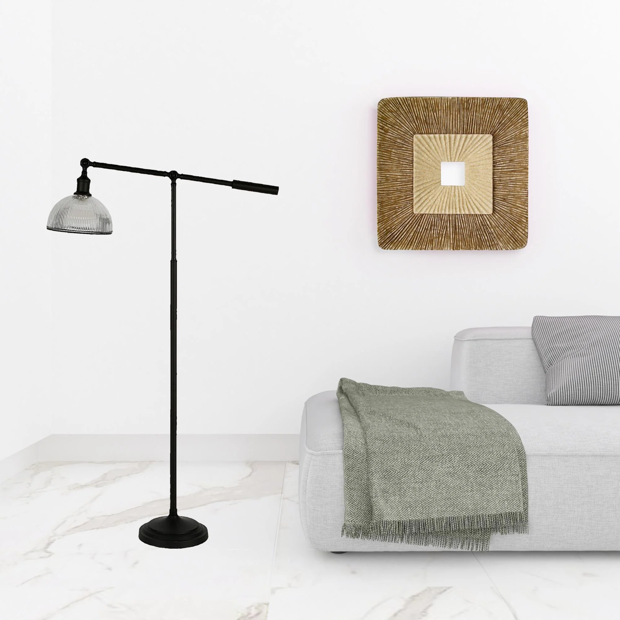 Black Swing Arm Floor Lamp With Clear Glass Dome Shade By Homeroots - Image 5