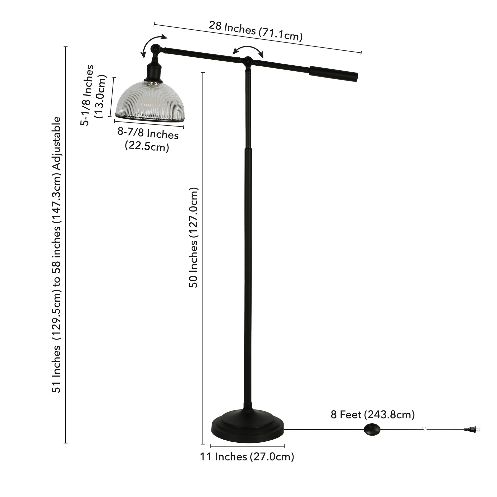 Black Swing Arm Floor Lamp With Clear Glass Dome Shade By Homeroots - Image 8