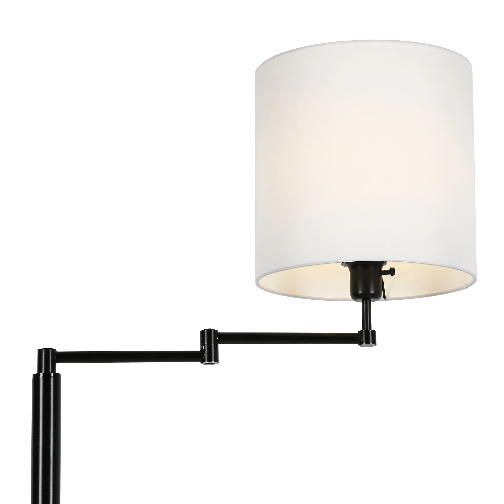 Black Swing Arm Floor Lamp With White Frosted Glass Drum Shade By Homeroots - Image 3