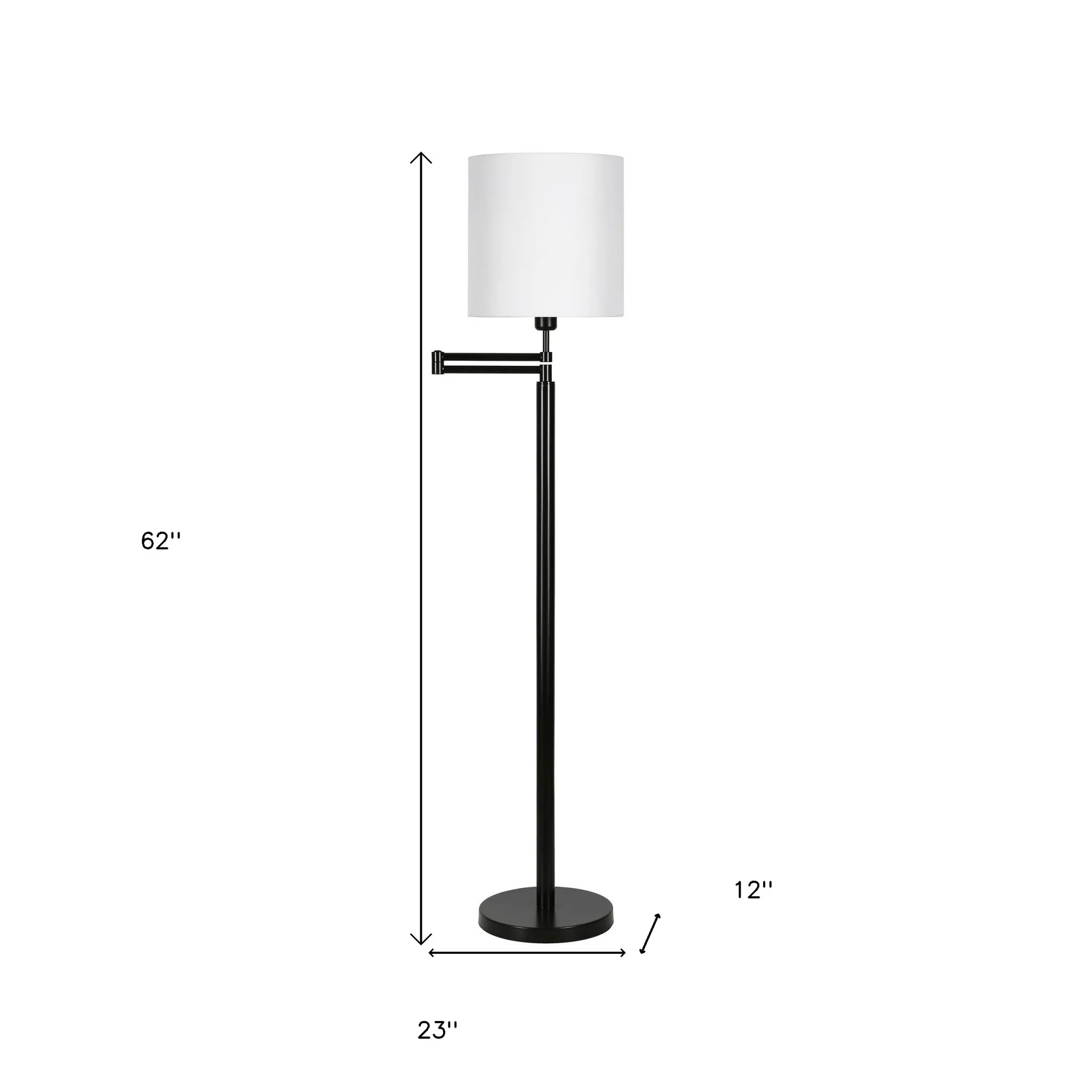Black Swing Arm Floor Lamp With White Frosted Glass Drum Shade By Homeroots - Image 6
